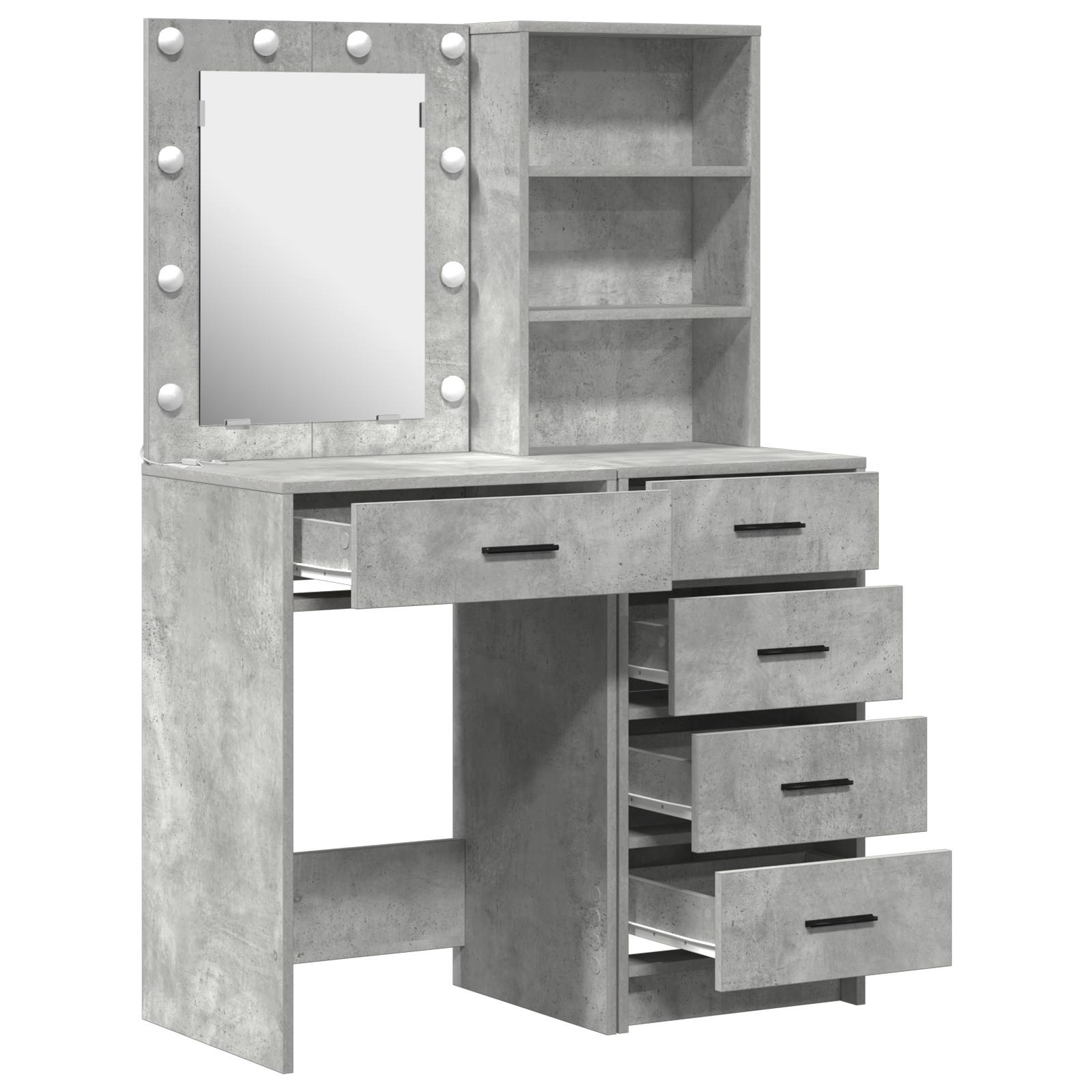 2 Piece Dressing Table Set with LED Concrete Grey Engineered Wood - Image 6