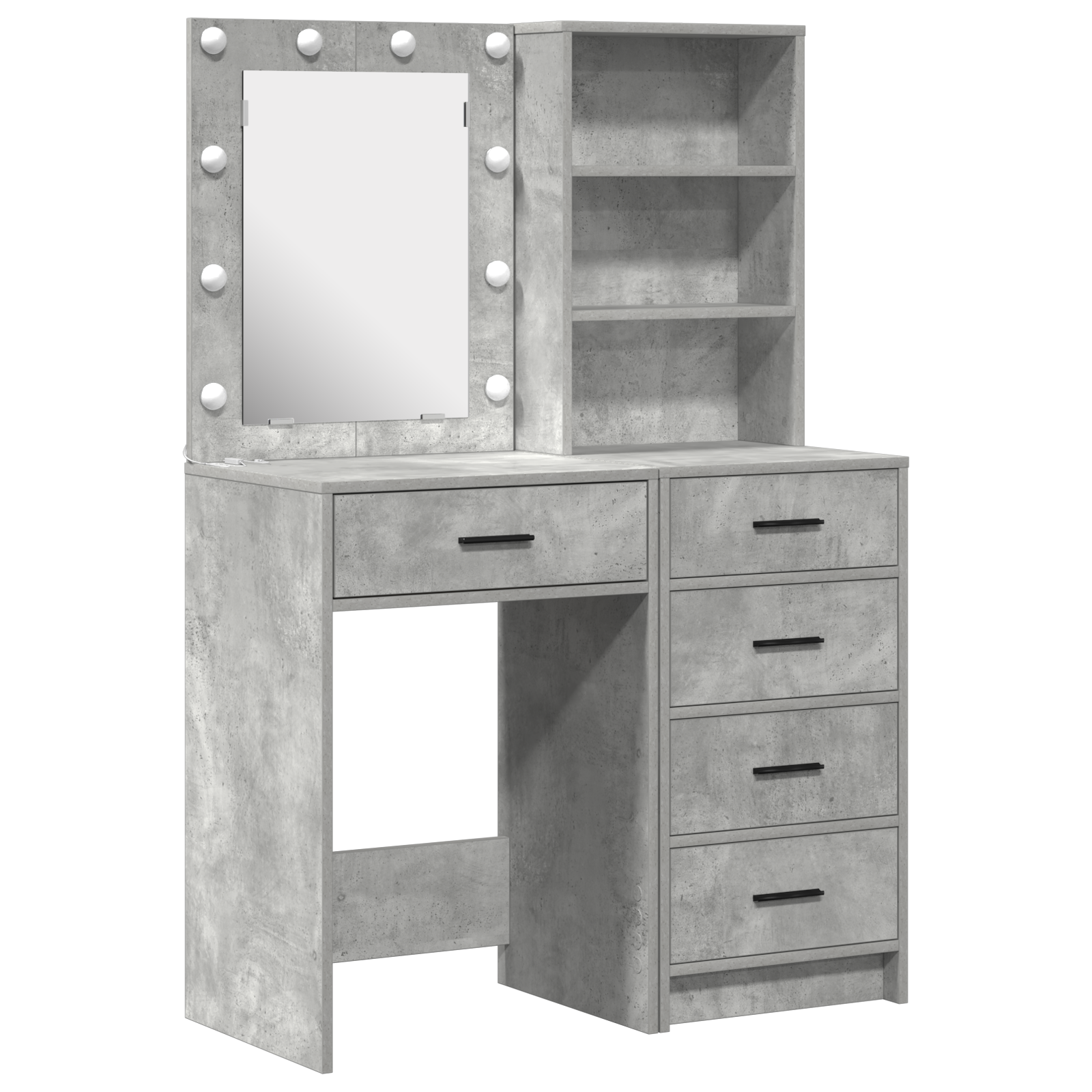 2 Piece Dressing Table Set with LED Concrete Grey Engineered Wood - Image 2
