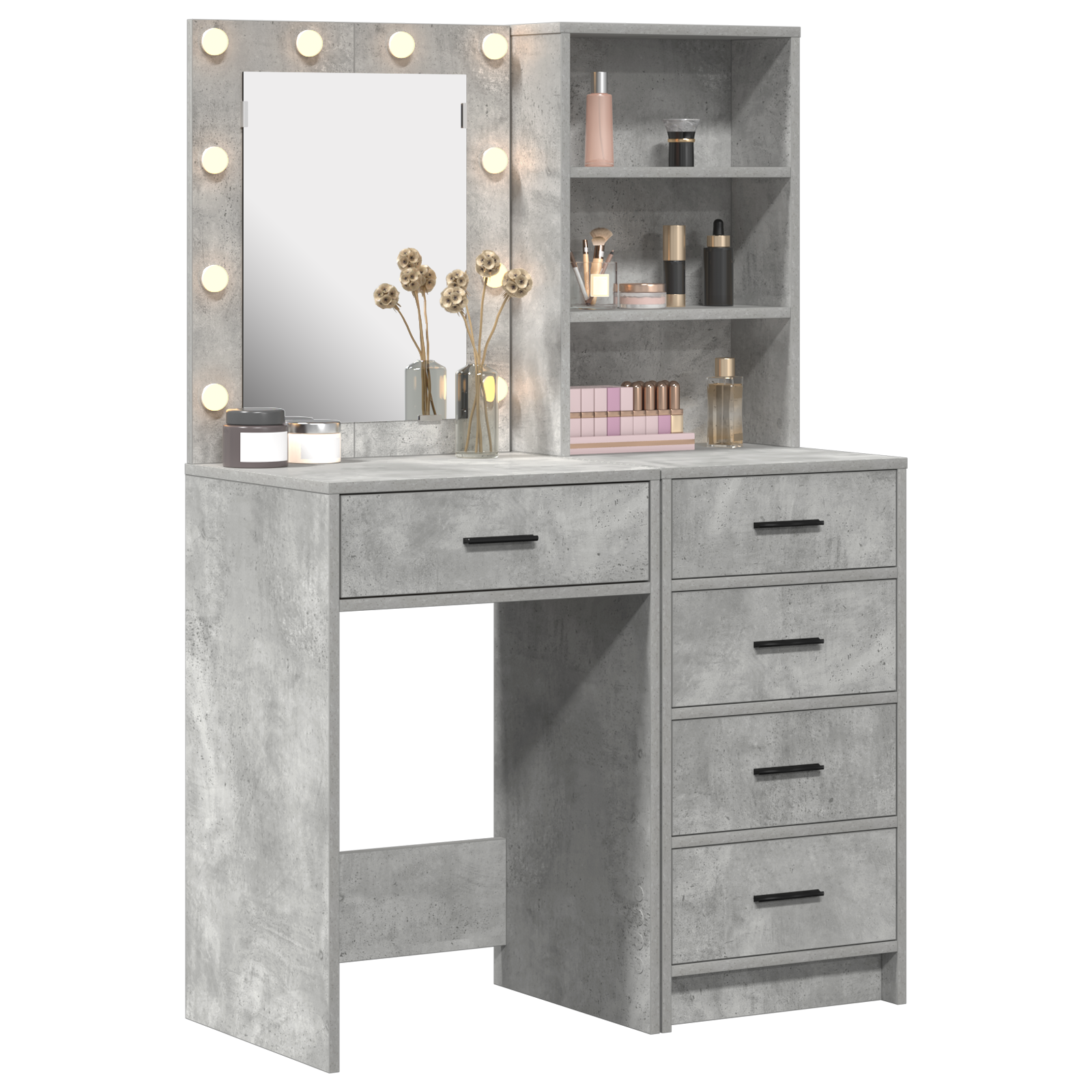 2 Piece Dressing Table Set with LED Concrete Grey Engineered Wood - Image 3