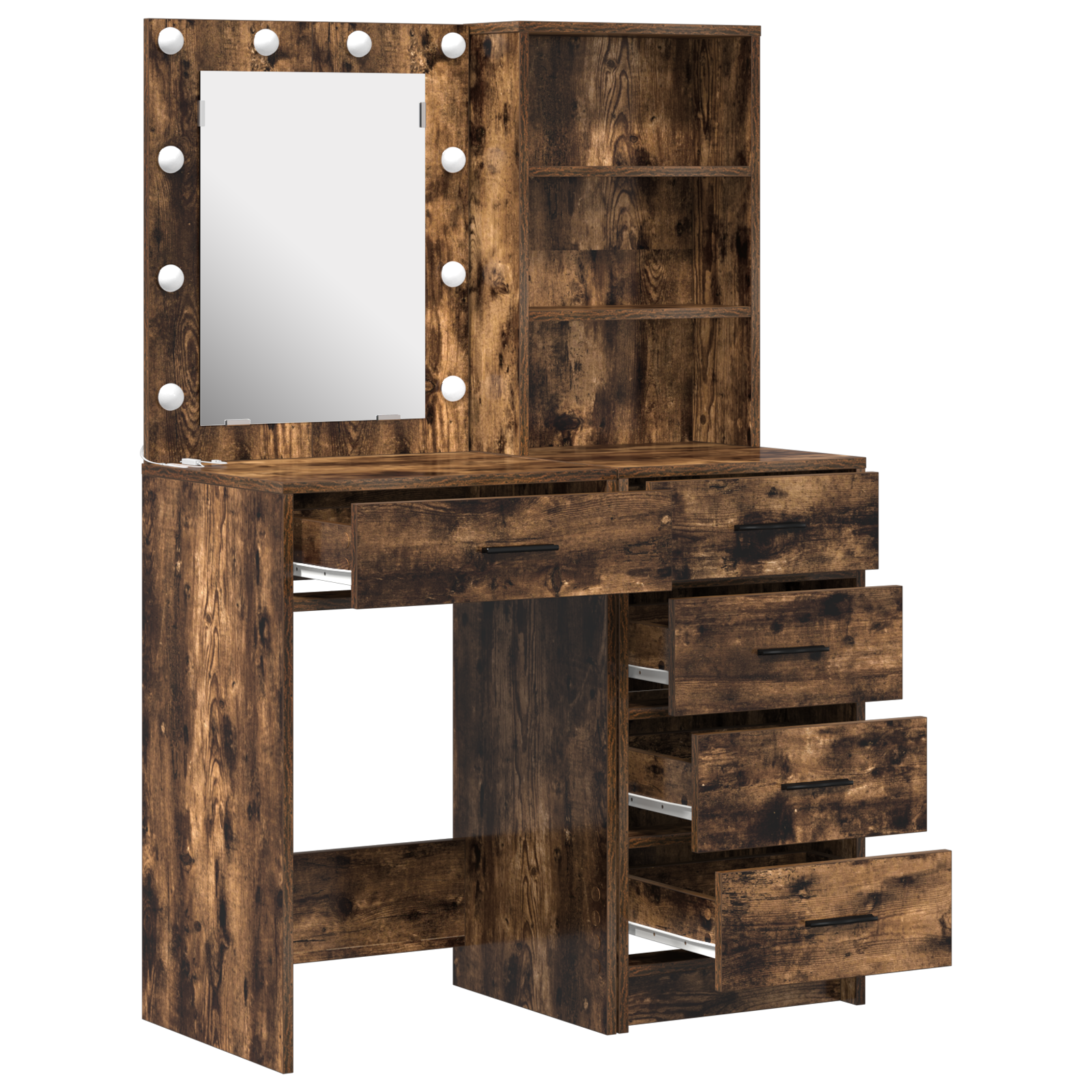 2 Piece Dressing Table Set with LED Smoked Oak Engineered Wood - Image 6