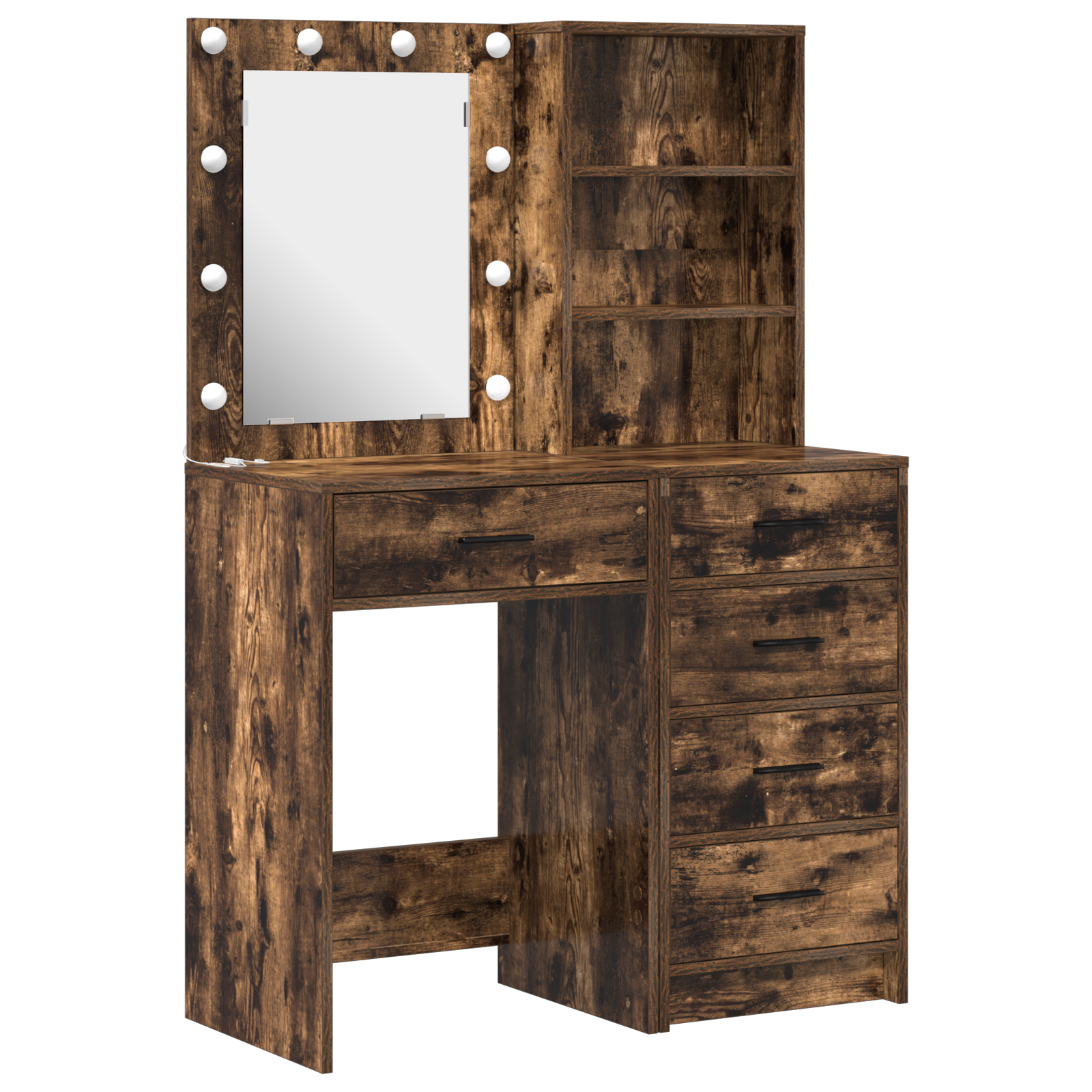 2 Piece Dressing Table Set with LED Smoked Oak Engineered Wood - Image 2