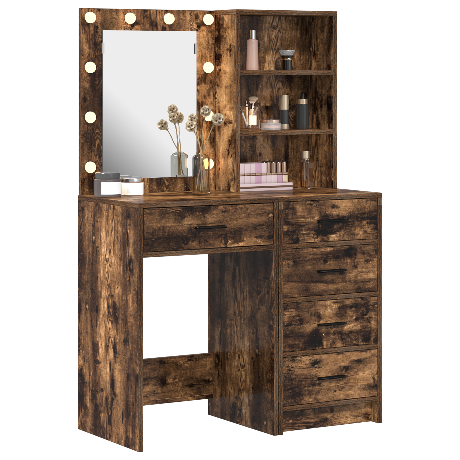 2 Piece Dressing Table Set with LED Smoked Oak Engineered Wood - Image 3