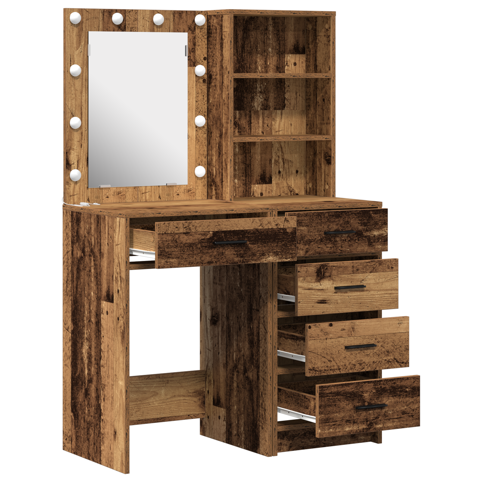 2 Piece Dressing Table Set with LED Old Wood Engineered Wood - Image 6