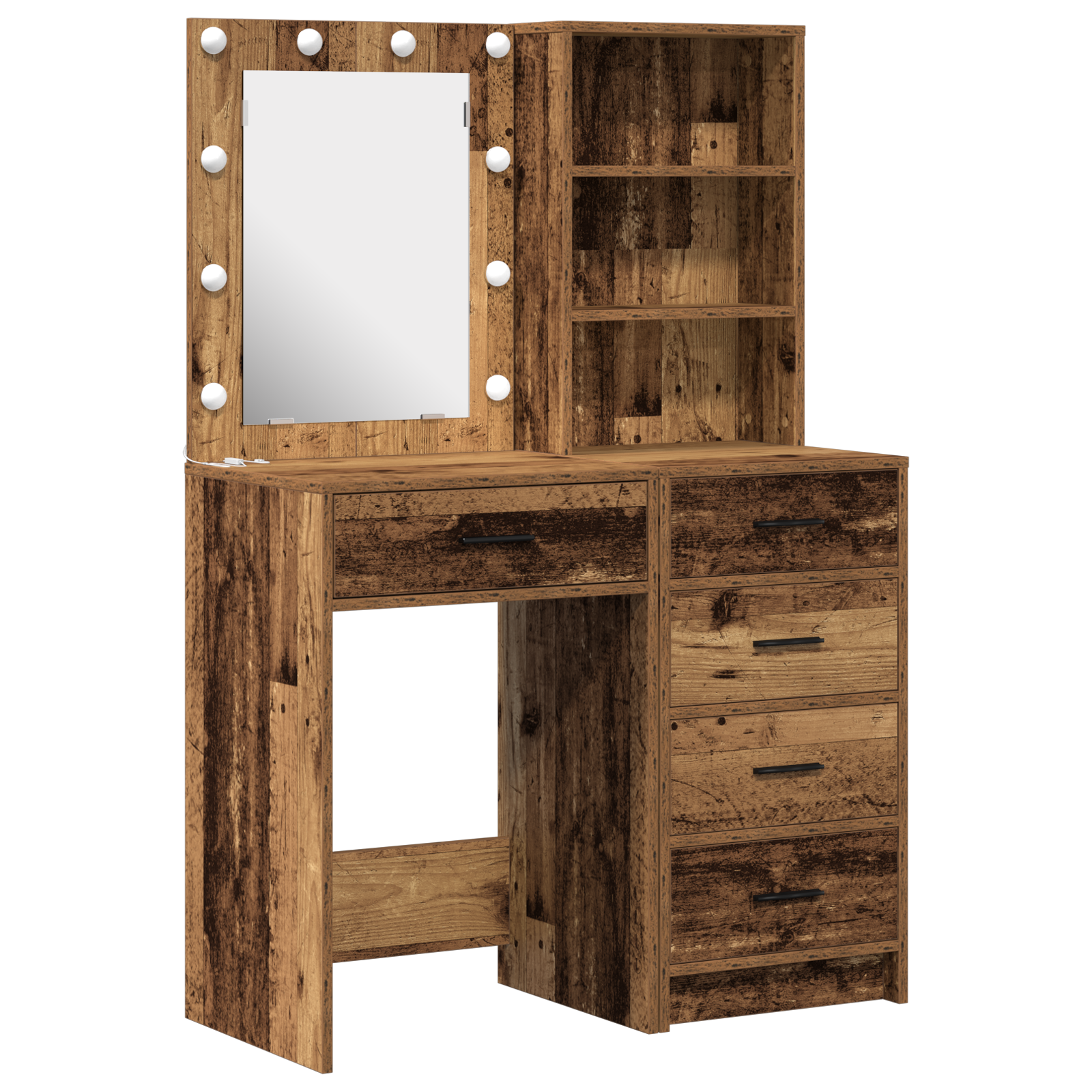 2 Piece Dressing Table Set with LED Old Wood Engineered Wood - Image 2