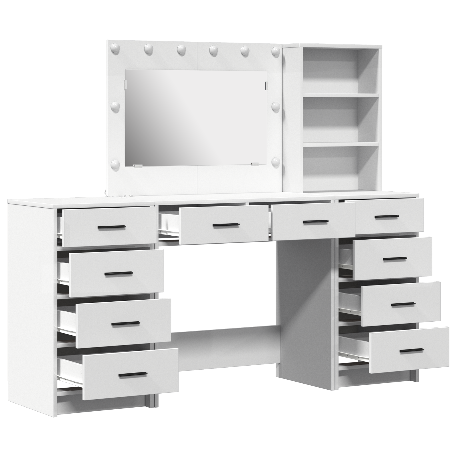 3-Piece Dressing Table Set with LED - White Engineered Wood - Image 7