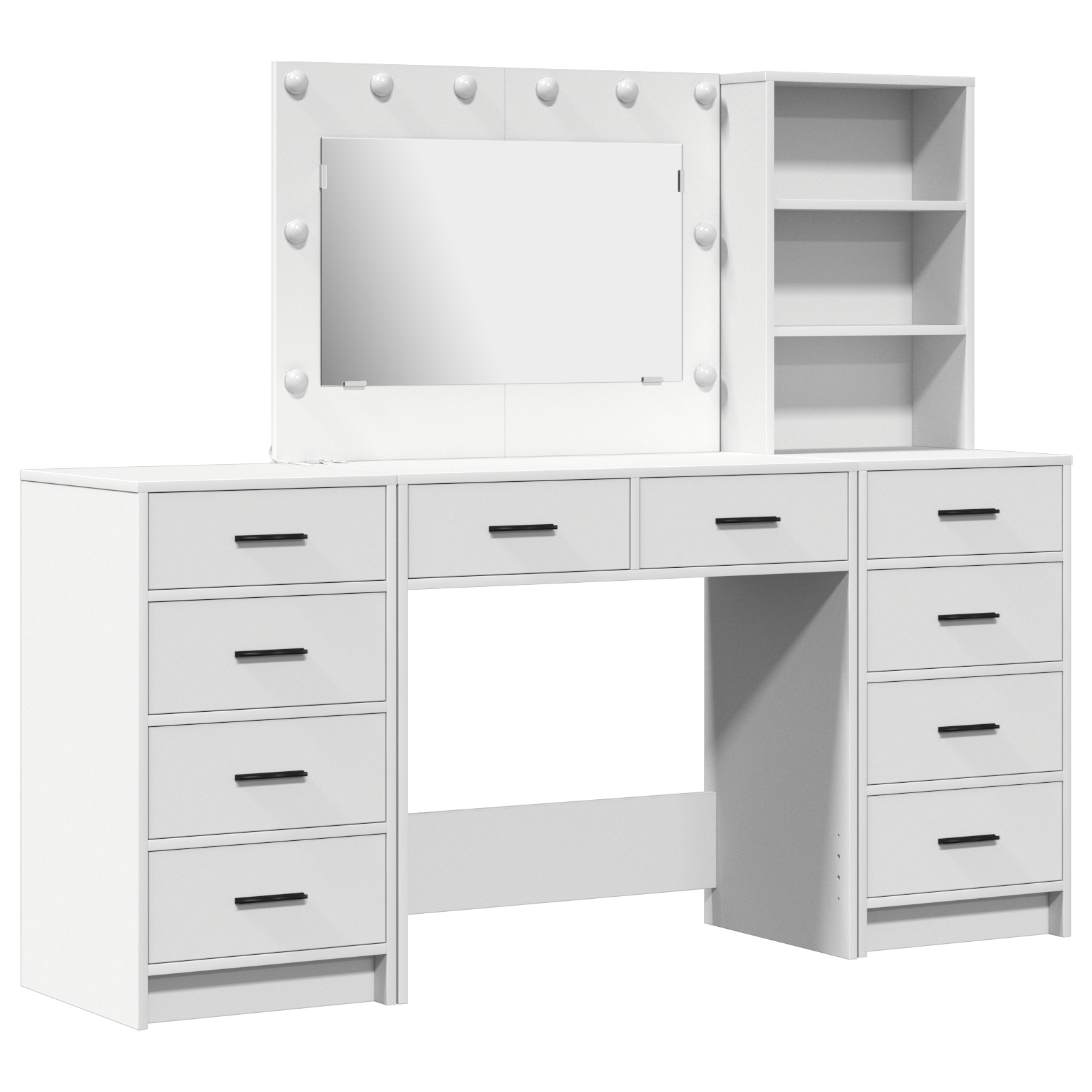 3-Piece Dressing Table Set with LED - White Engineered Wood - Image 2