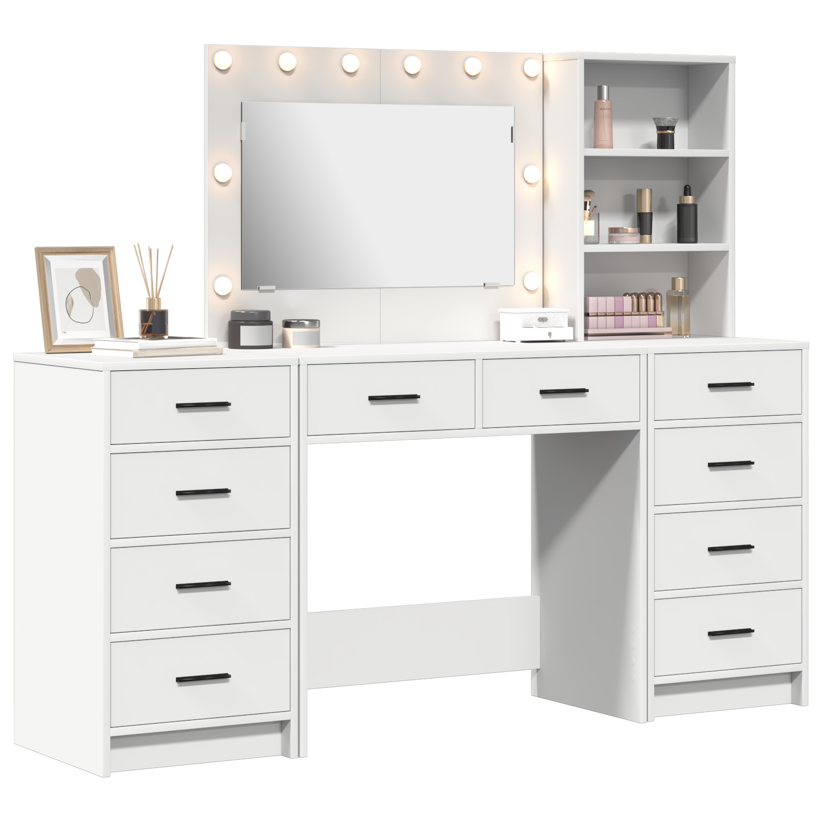 3-Piece Dressing Table Set with LED - White Engineered Wood - Image 3