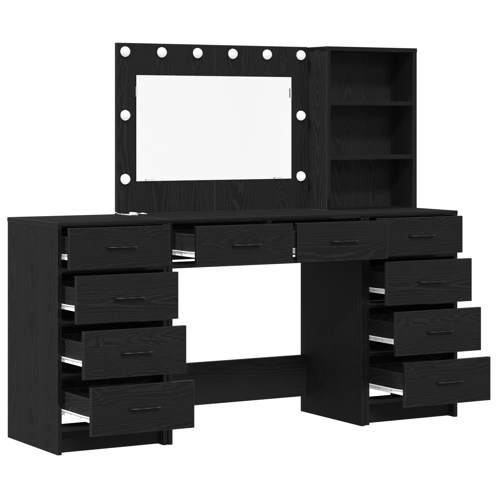 3 Piece Dressing Table Set with LED Black Engineered Wood - Image 2