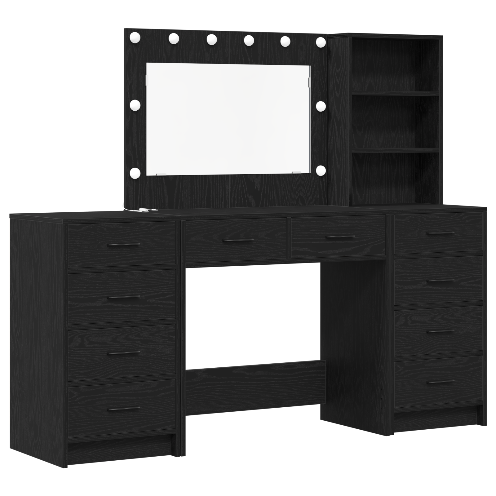 3 Piece Dressing Table Set with LED Black Engineered Wood - Image 7