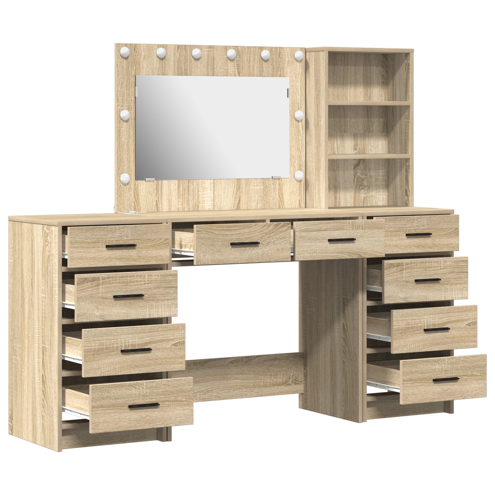 3-Piece Dressing Table Set with LED in Sonoma Oak Engineered Wood - Image 7