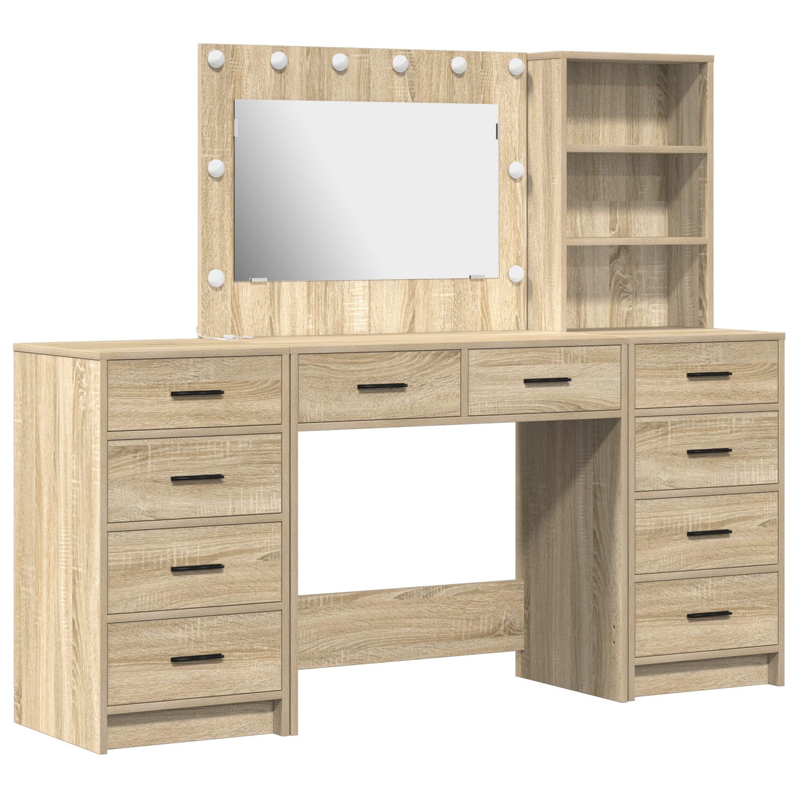 3-Piece Dressing Table Set with LED in Sonoma Oak Engineered Wood - Image 2