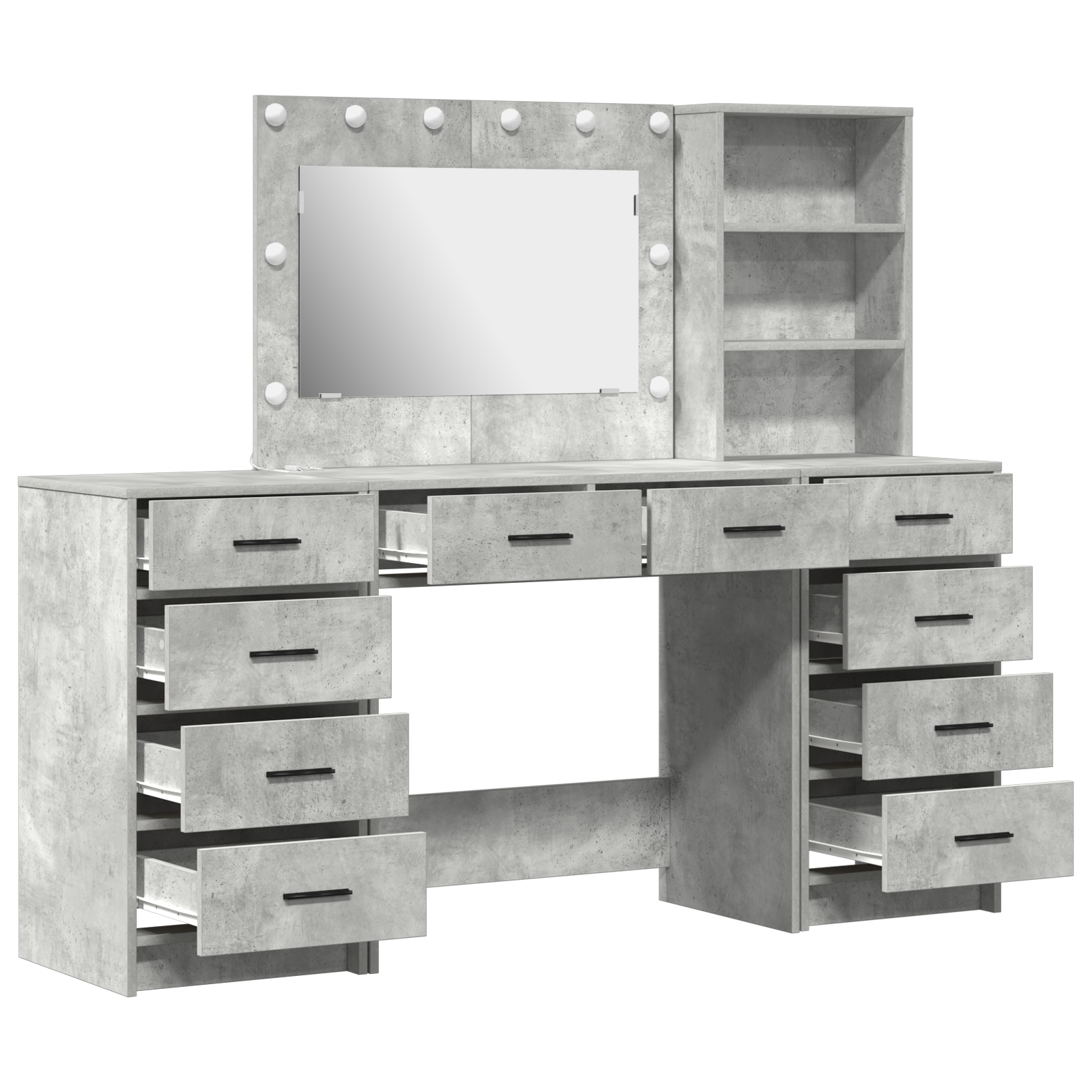 3 Piece Dressing Table Set with LED - Concrete Grey Engineered Wood - Image 7