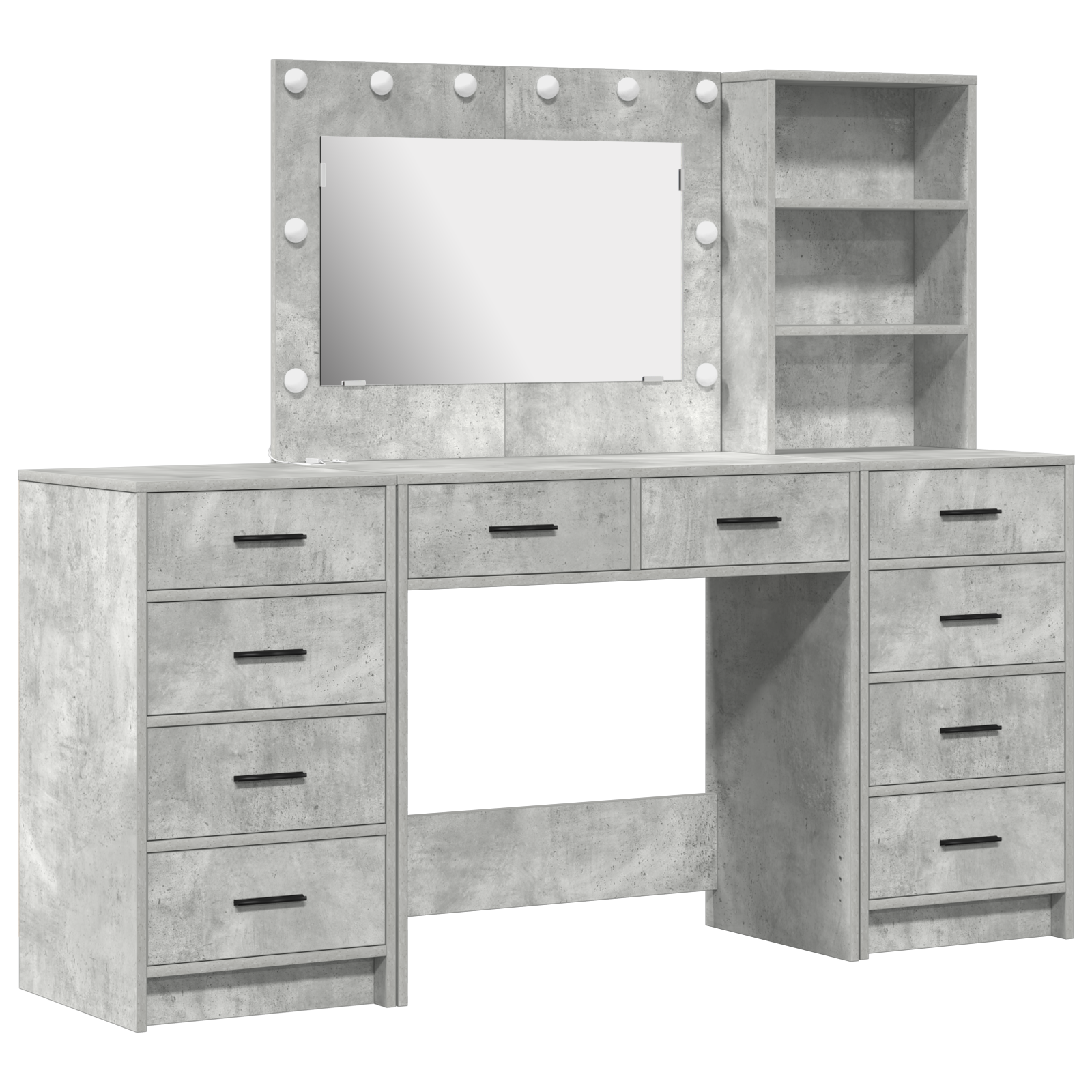 3 Piece Dressing Table Set with LED - Concrete Grey Engineered Wood - Image 2