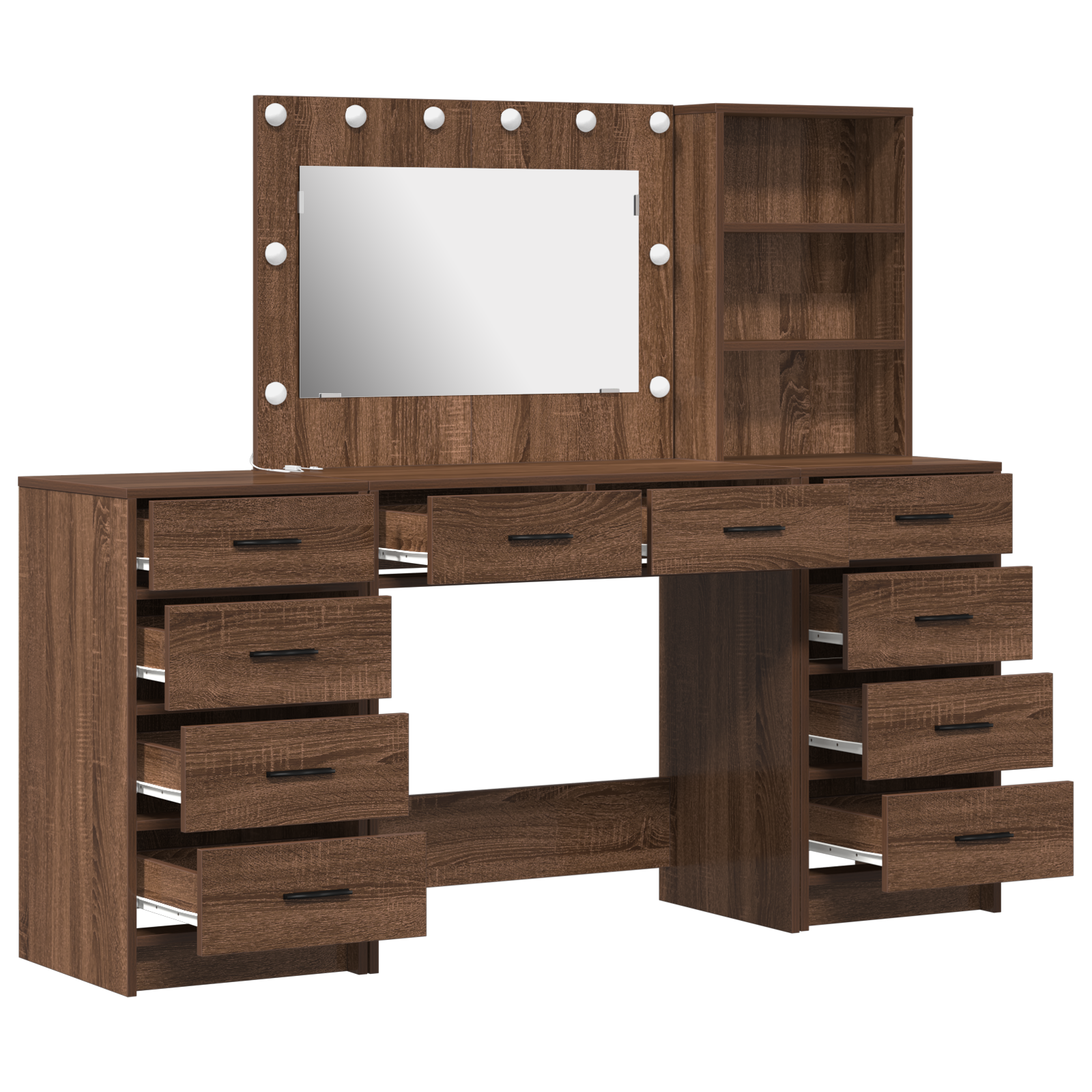 3-Piece Dressing Table Set with LED in Black Oak Engineered Wood - Image 7