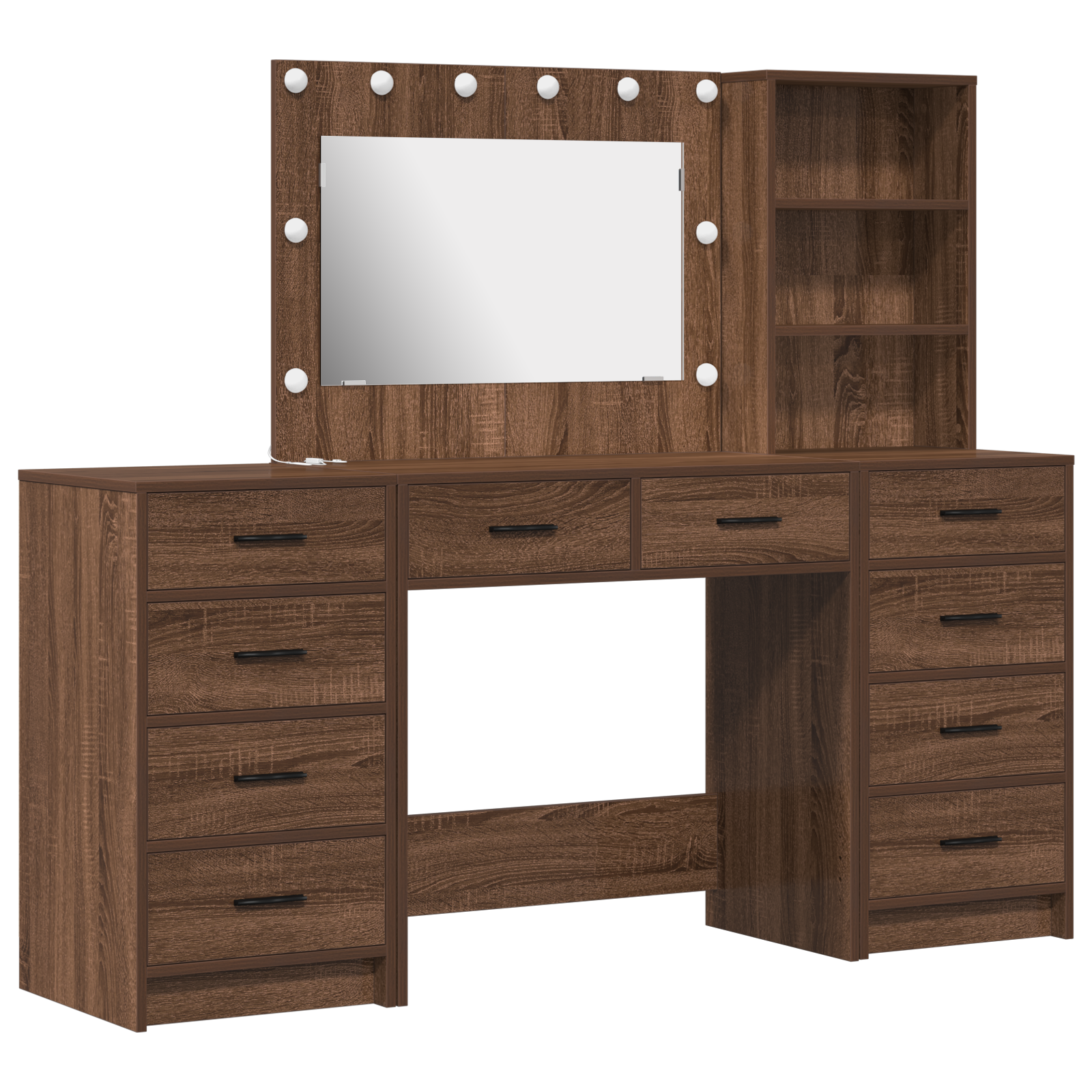 3-Piece Dressing Table Set with LED in Black Oak Engineered Wood - Image 2