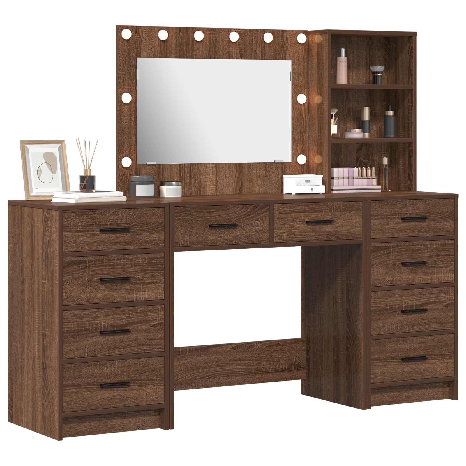3-Piece Dressing Table Set with LED in Black Oak Engineered Wood - Image 3