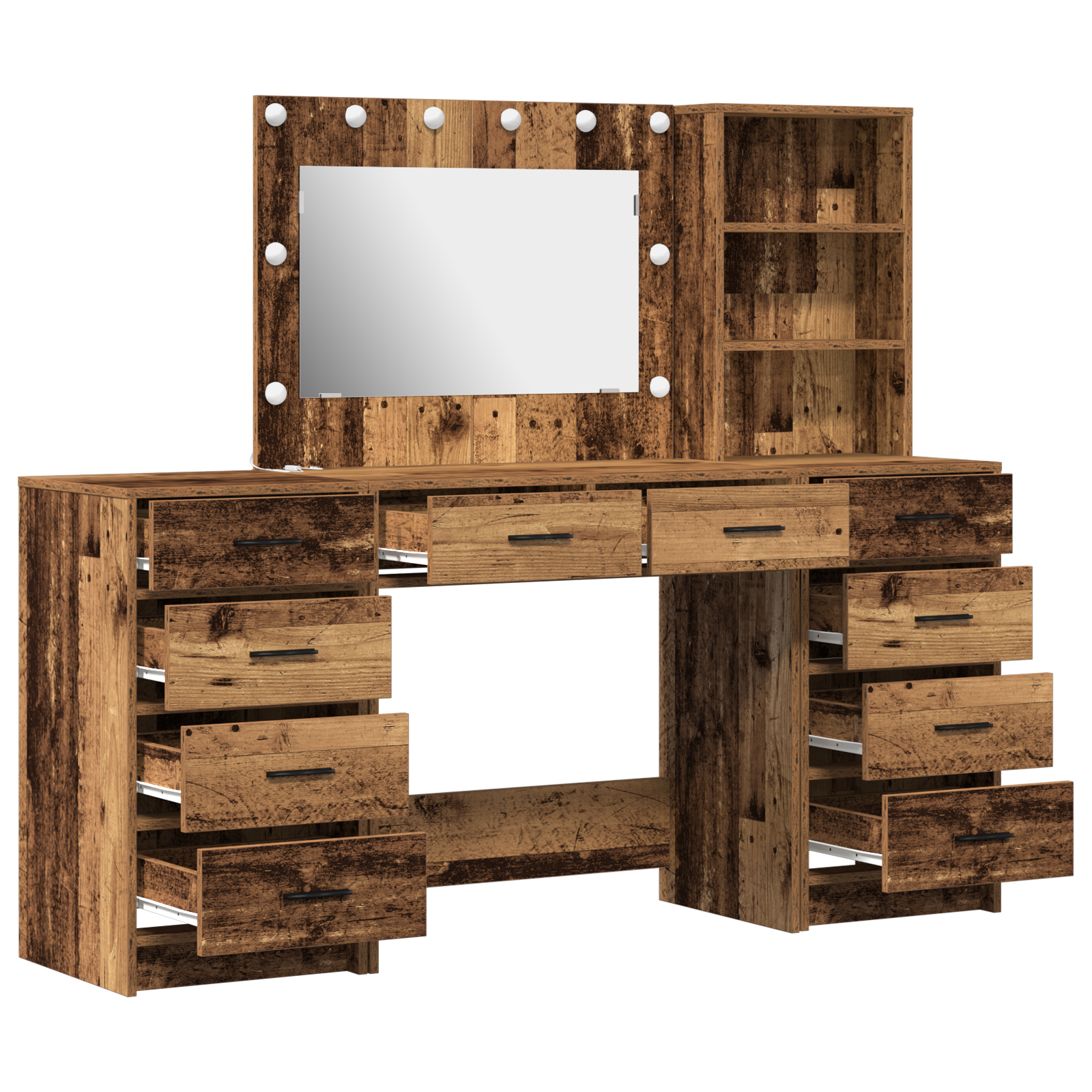 3 Piece Dressing Table Set with LED Old Wood Engineered Wood - Image 7
