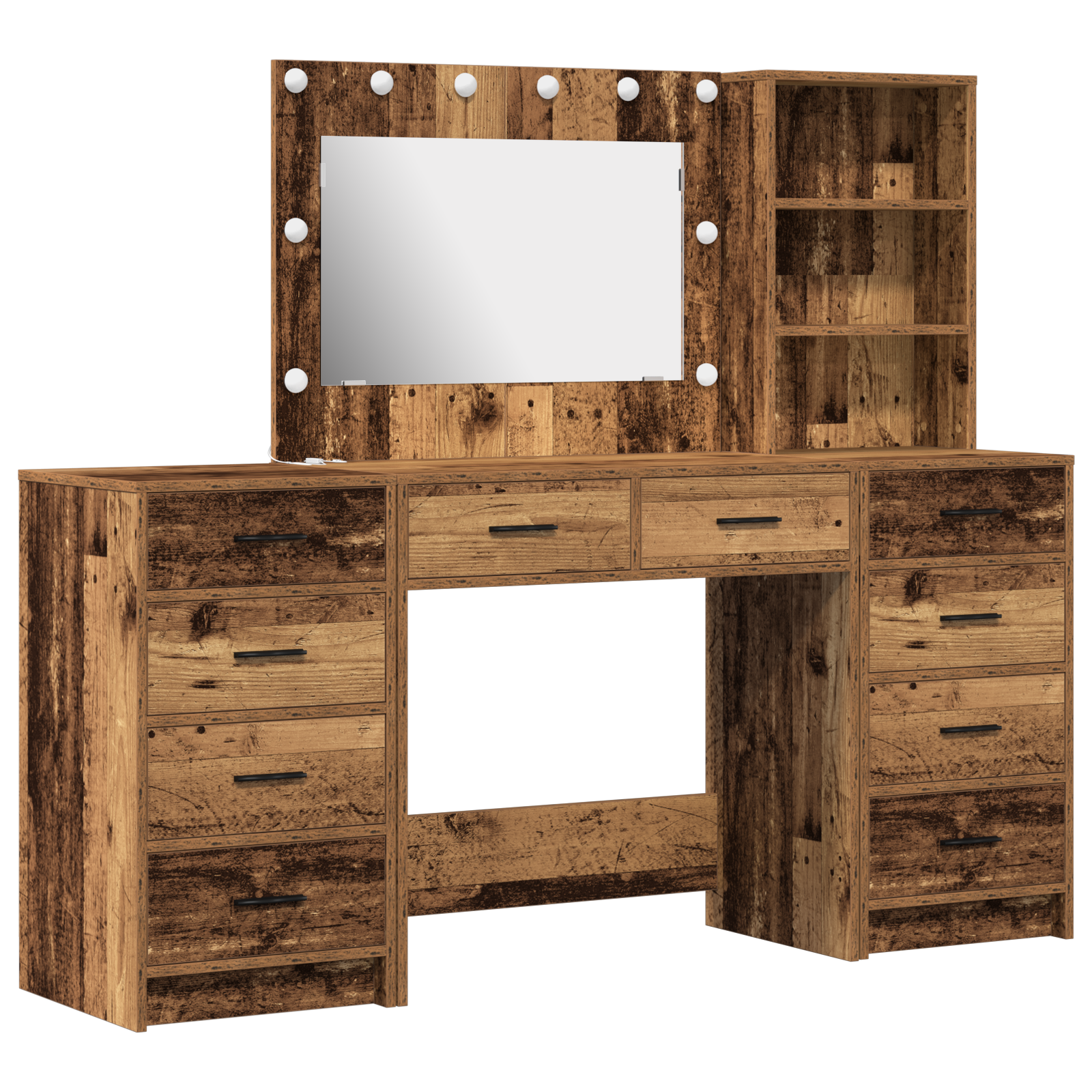 3 Piece Dressing Table Set with LED Old Wood Engineered Wood - Image 2