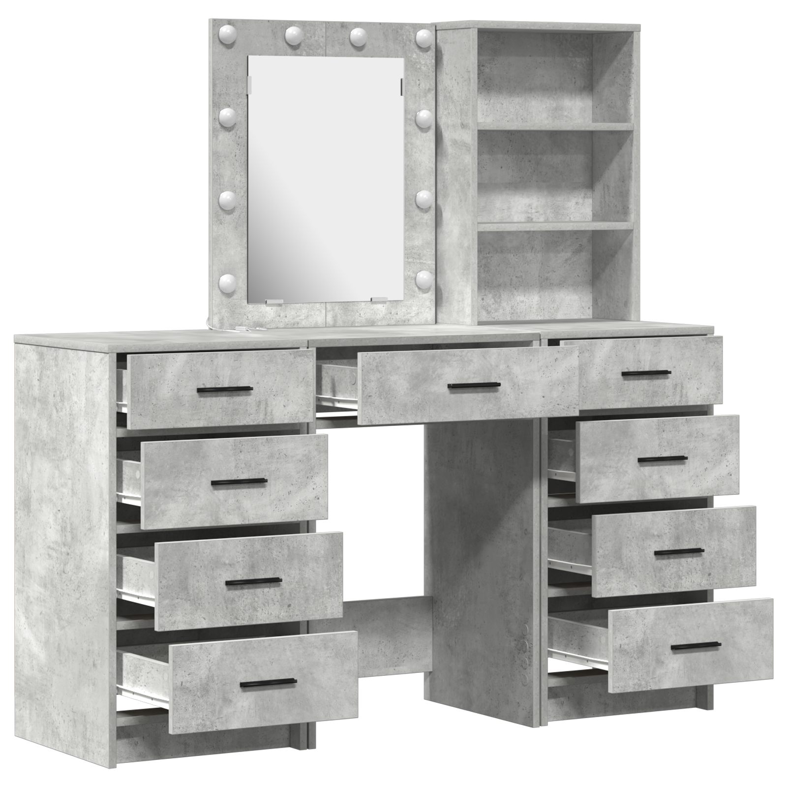 3-Piece Dressing Table Set with LED - Concrete Grey Engineered Wood - Image 7