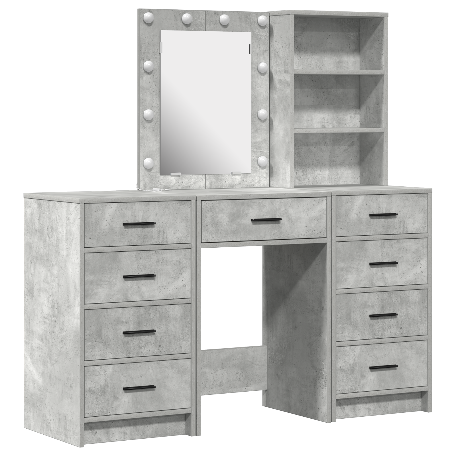 3-Piece Dressing Table Set with LED - Concrete Grey Engineered Wood - Image 2