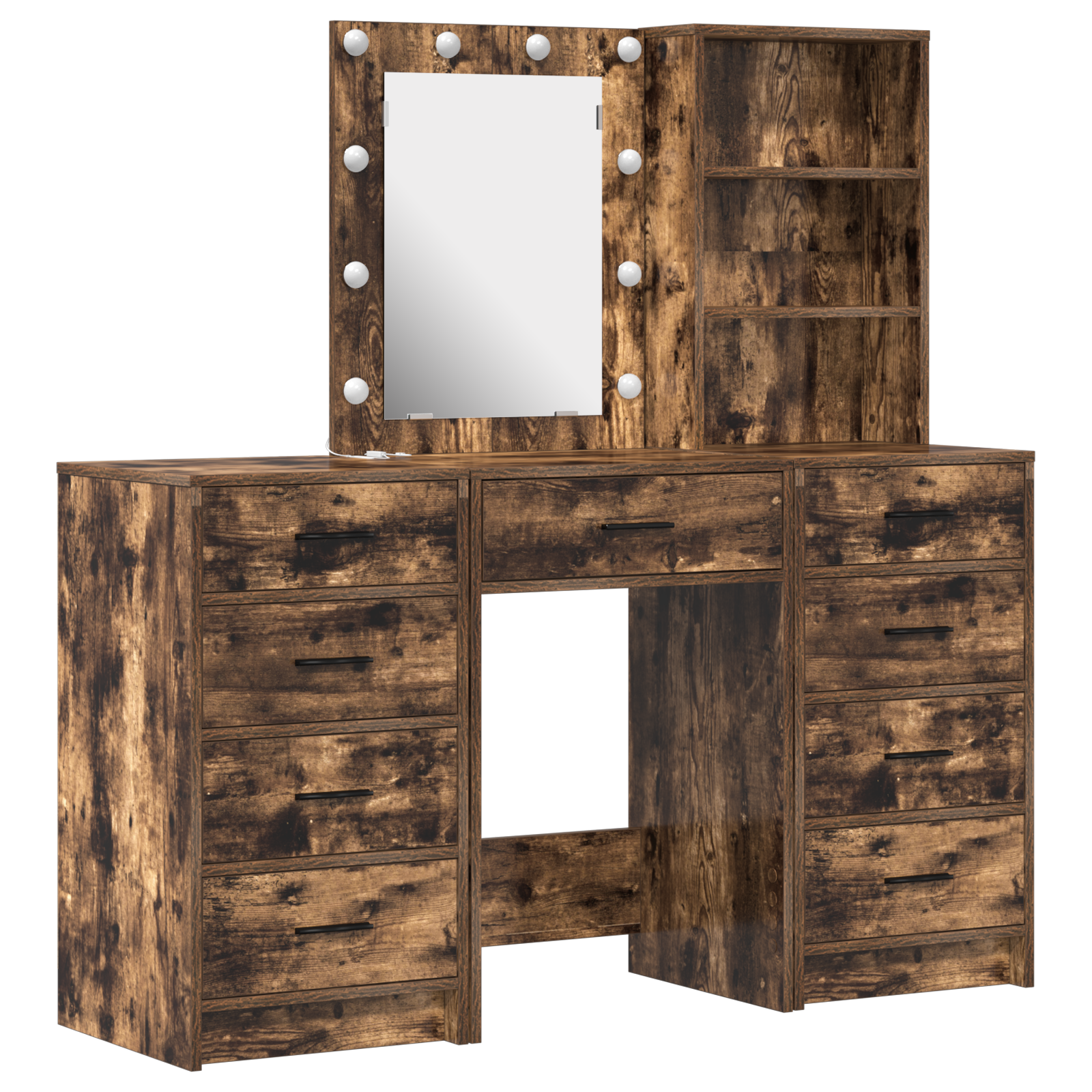 3-Piece Dressing Table Set with LED in Smoked Oak Engineered Wood - Image 2