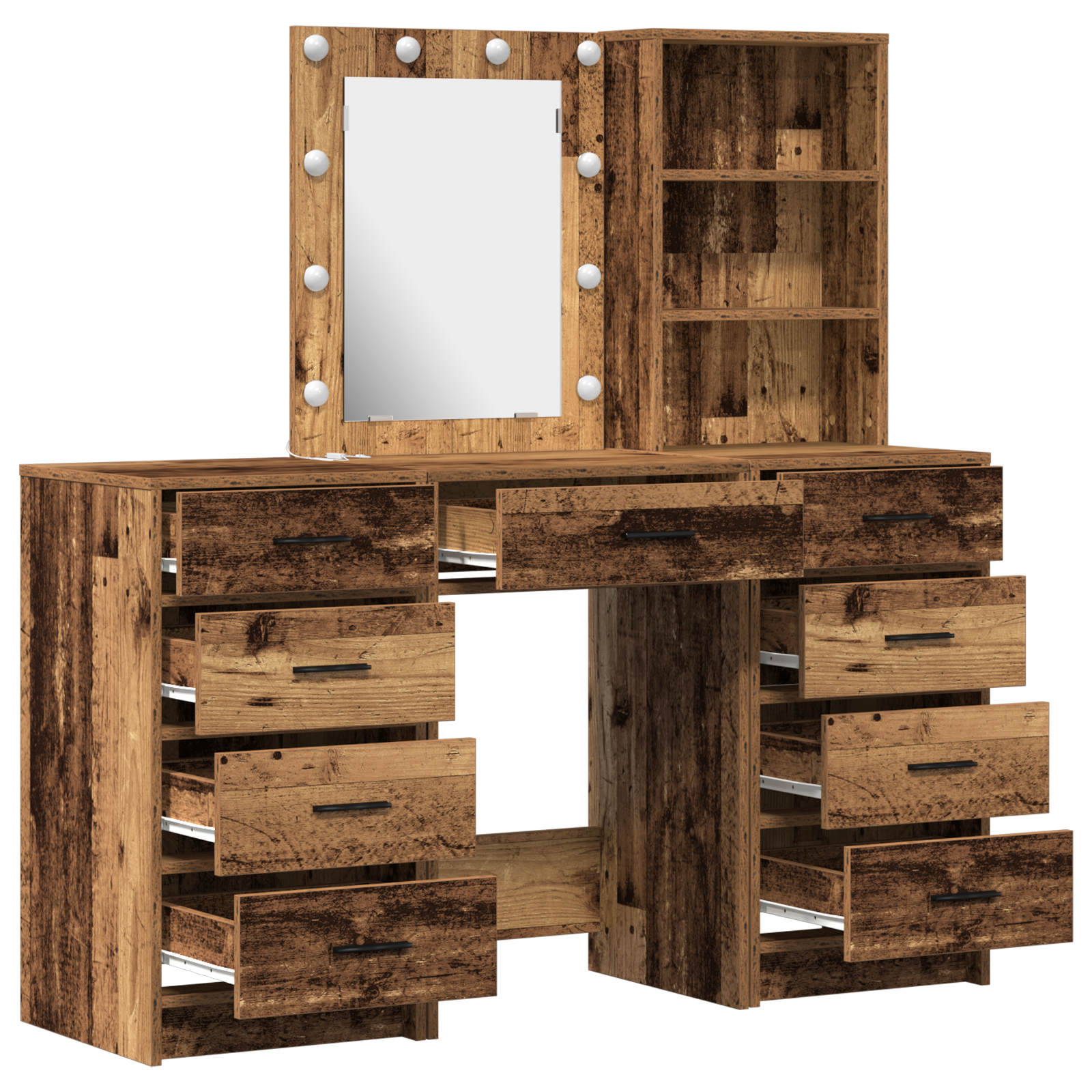 3-Piece Dressing Table Set with LED in Old Wood Finish - Image 7