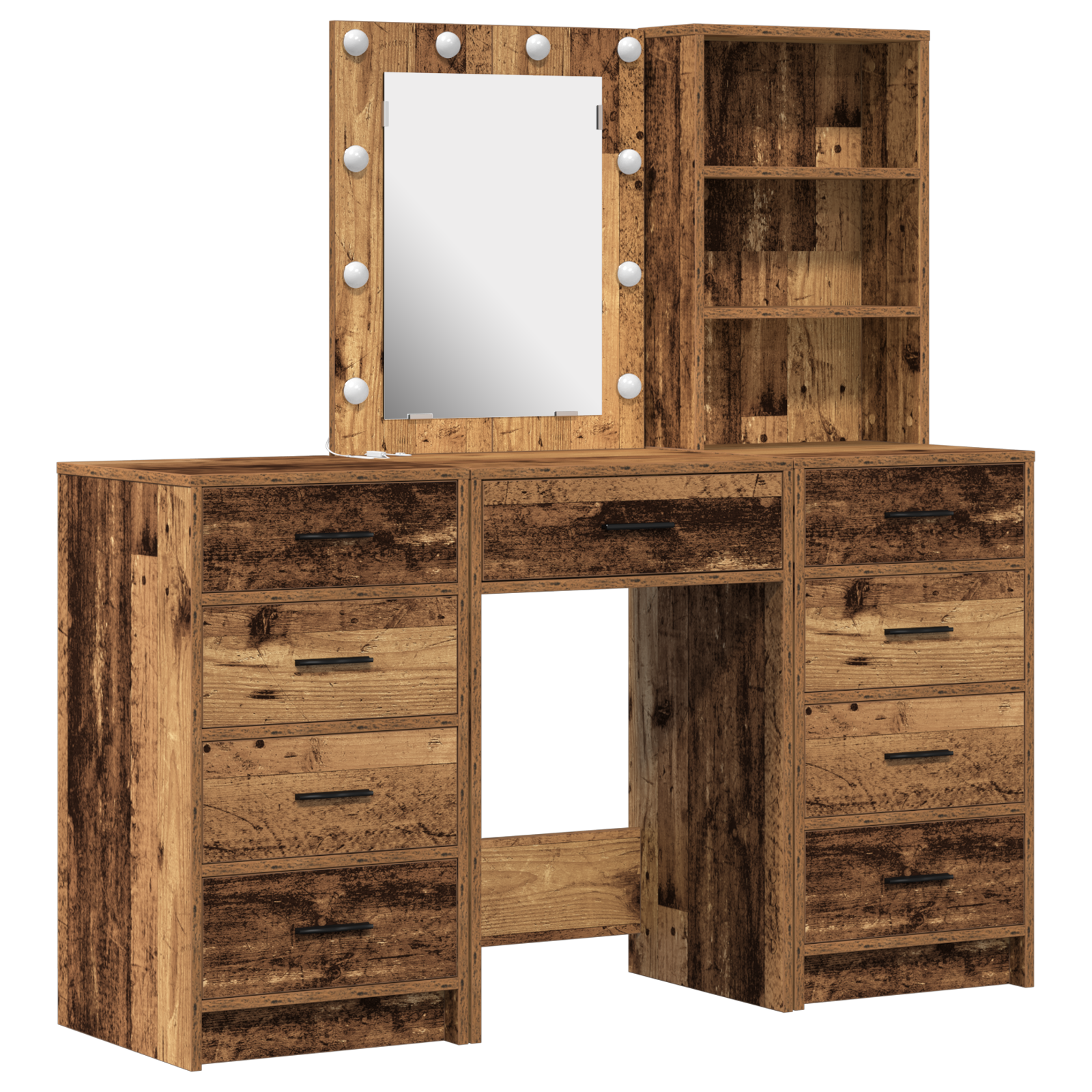 3-Piece Dressing Table Set with LED in Old Wood Finish - Image 2