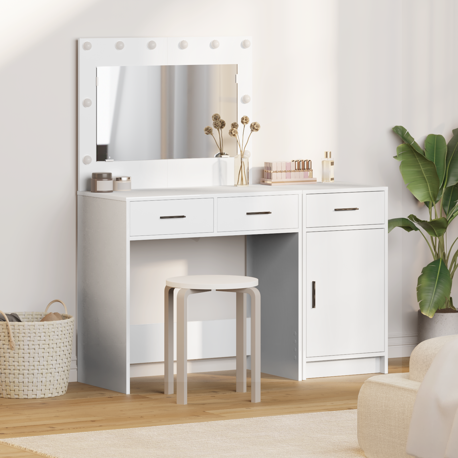 2 Piece Dressing Table Set with LED White Engineered Wood