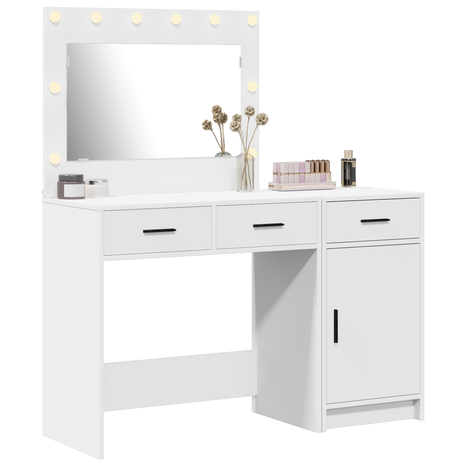 2 Piece Dressing Table Set with LED White Engineered Wood - Image 3