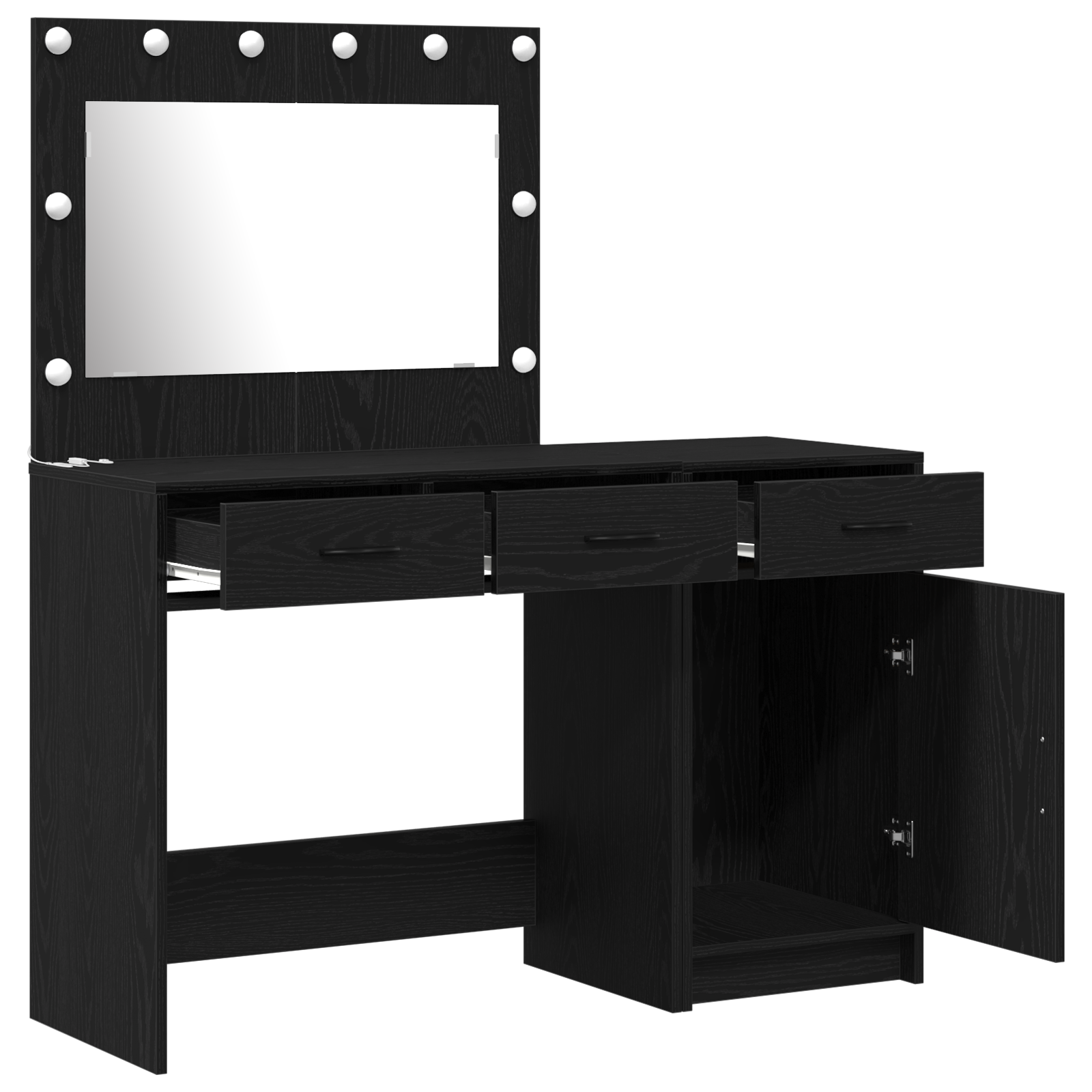2-Piece Dressing Table Set with LED - Black Engineered Wood - Image 4