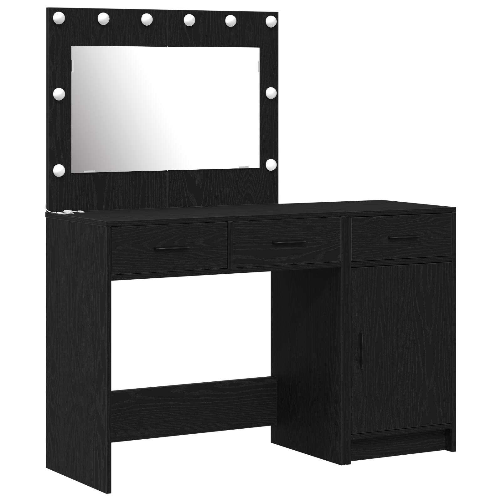 2-Piece Dressing Table Set with LED - Black Engineered Wood - Image 2