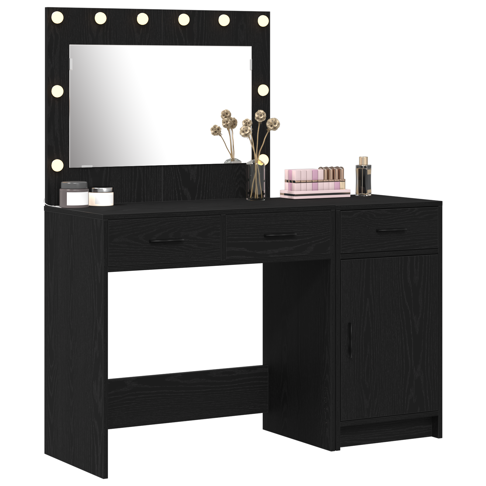 2-Piece Dressing Table Set with LED - Black Engineered Wood - Image 3