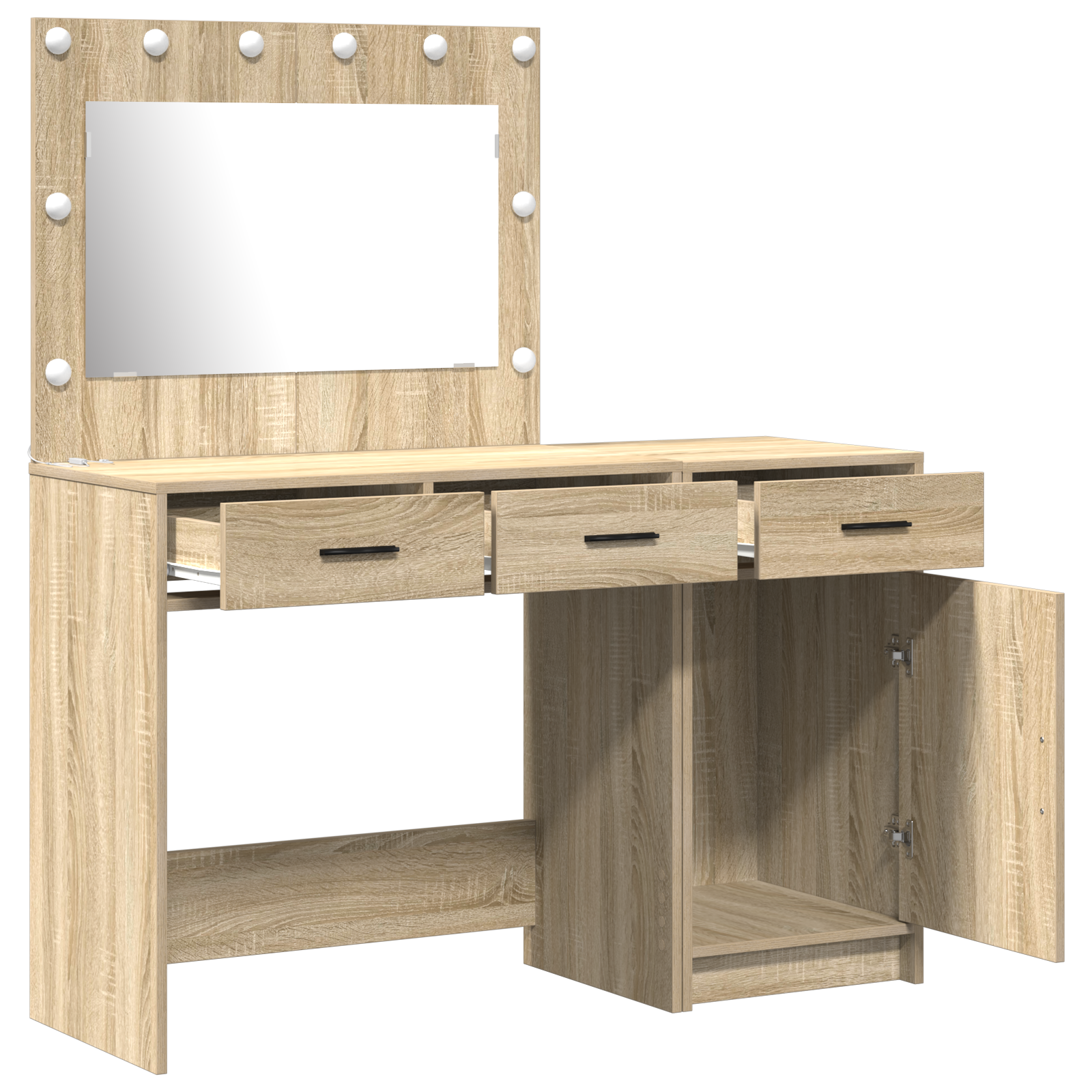 2-Piece Dressing Table Set with LED in Sonoma Oak Engineered Wood - Image 5