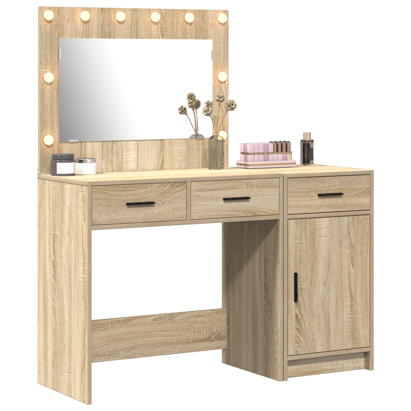 2-Piece Dressing Table Set with LED in Sonoma Oak Engineered Wood - Image 3