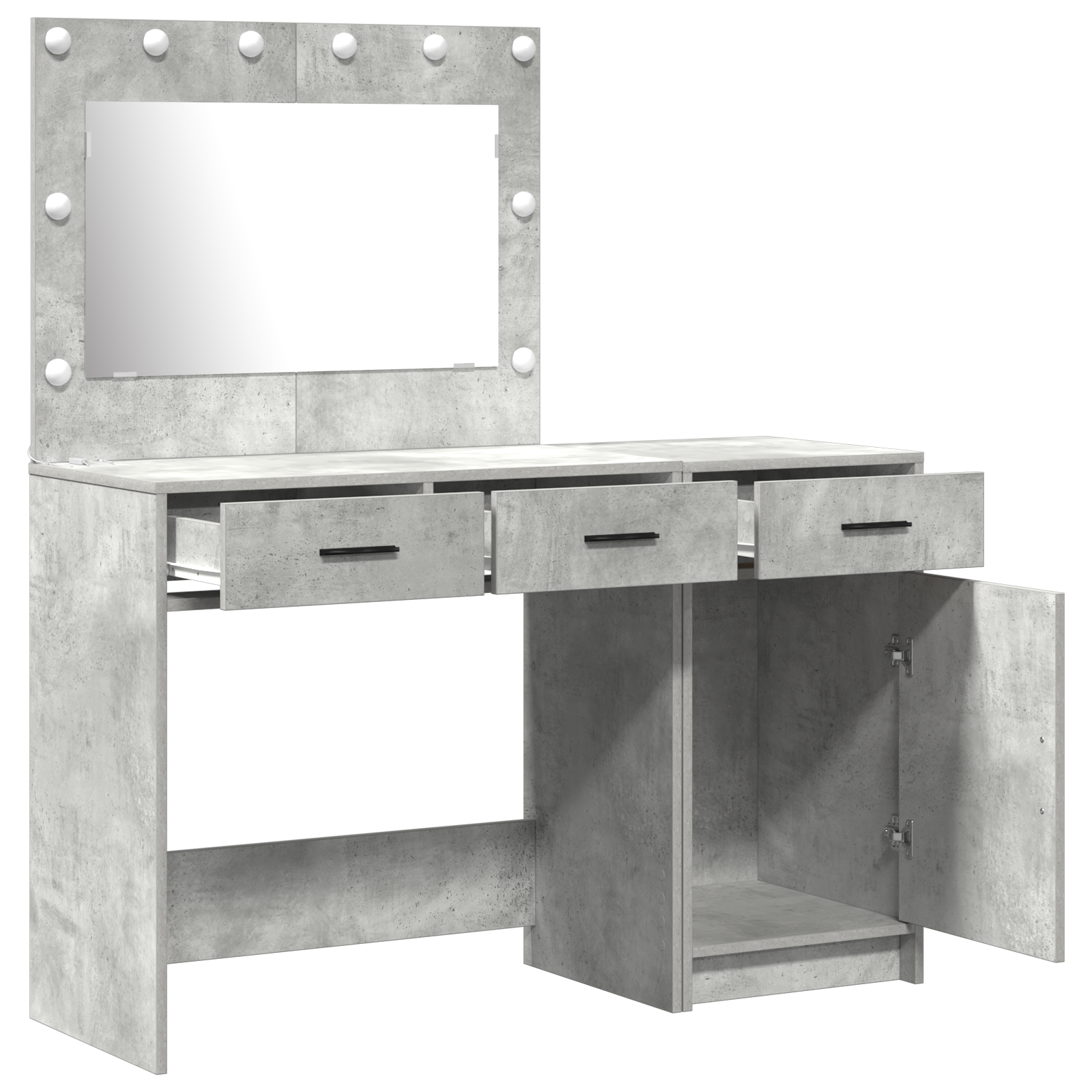 2-Piece Dressing Table Set with LED in Concrete Grey Made from Engineered Wood - Image 4