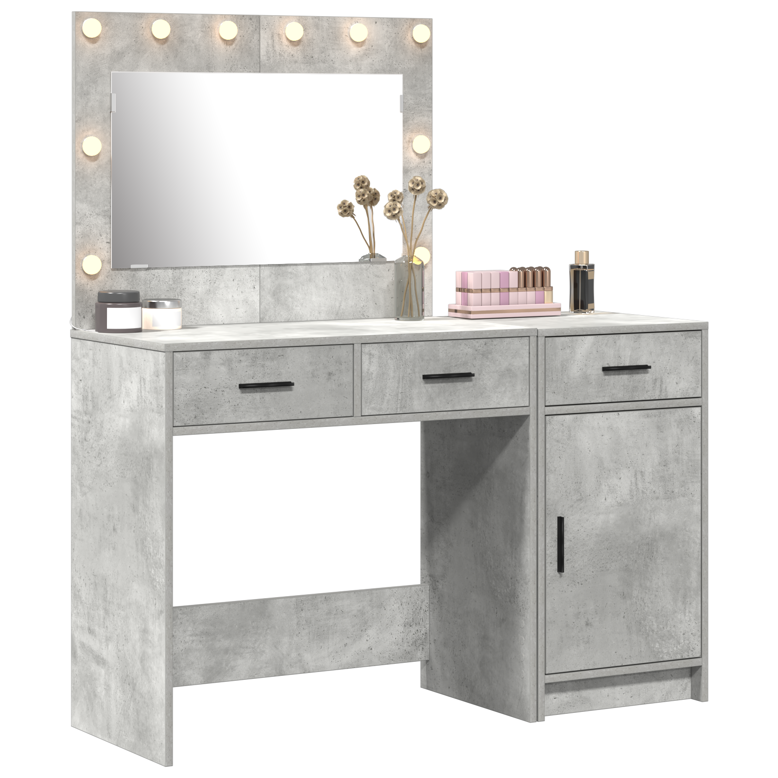 2-Piece Dressing Table Set with LED in Concrete Grey Made from Engineered Wood - Image 3