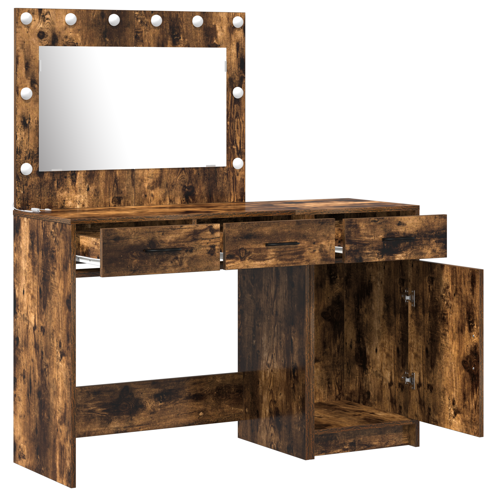 2 Piece Dressing Table Set with LED Smoked Oak Engineered Wood - Image 5
