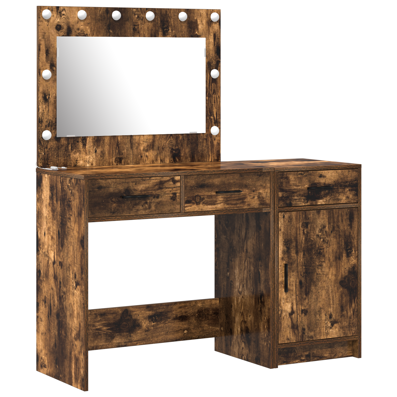 2 Piece Dressing Table Set with LED Smoked Oak Engineered Wood - Image 2