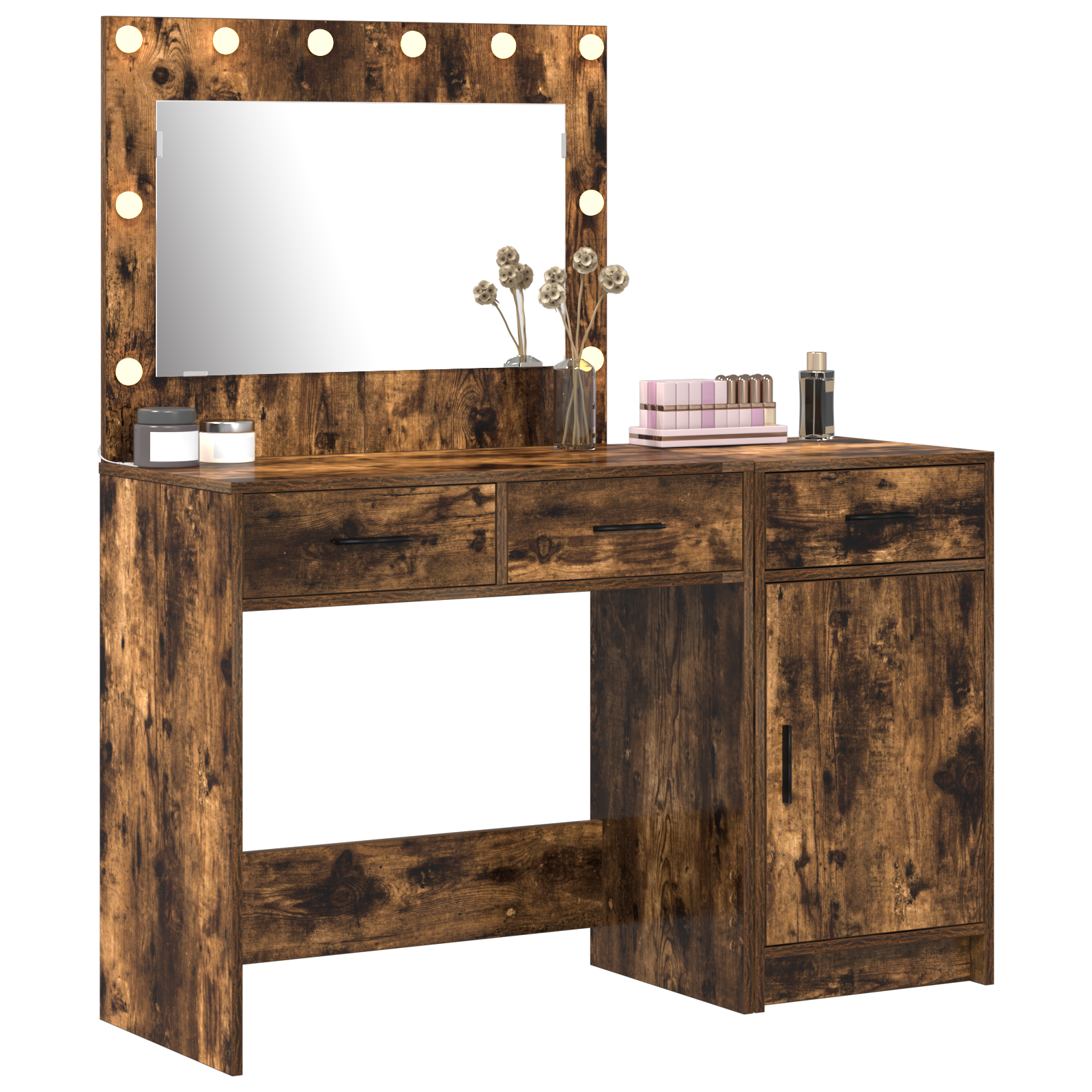 2 Piece Dressing Table Set with LED Smoked Oak Engineered Wood - Image 3