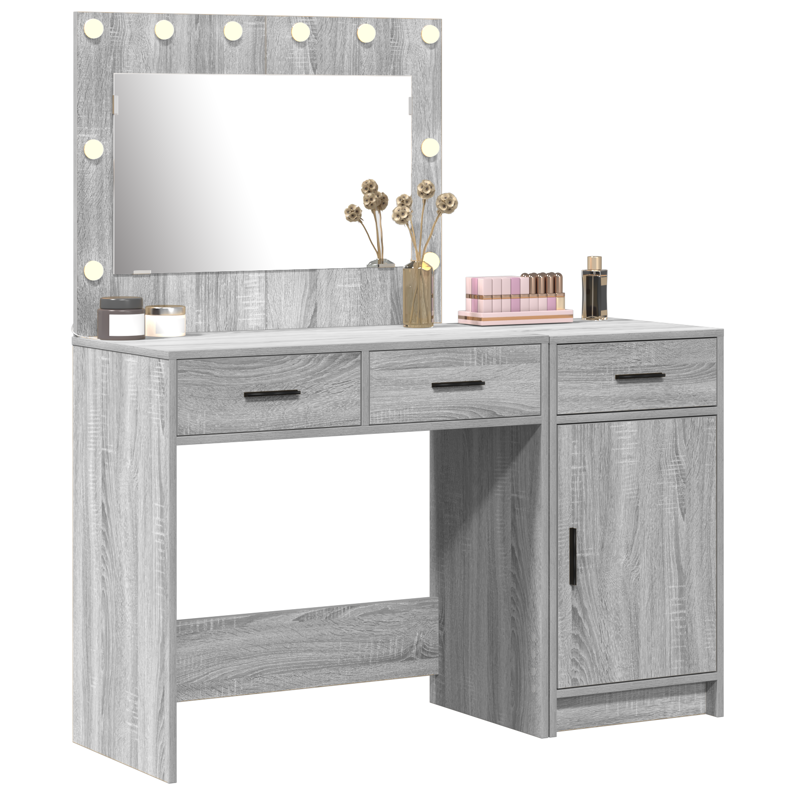2-Piece Dressing Table Set with LED - Grey Sonoma Engineered Wood - Image 3