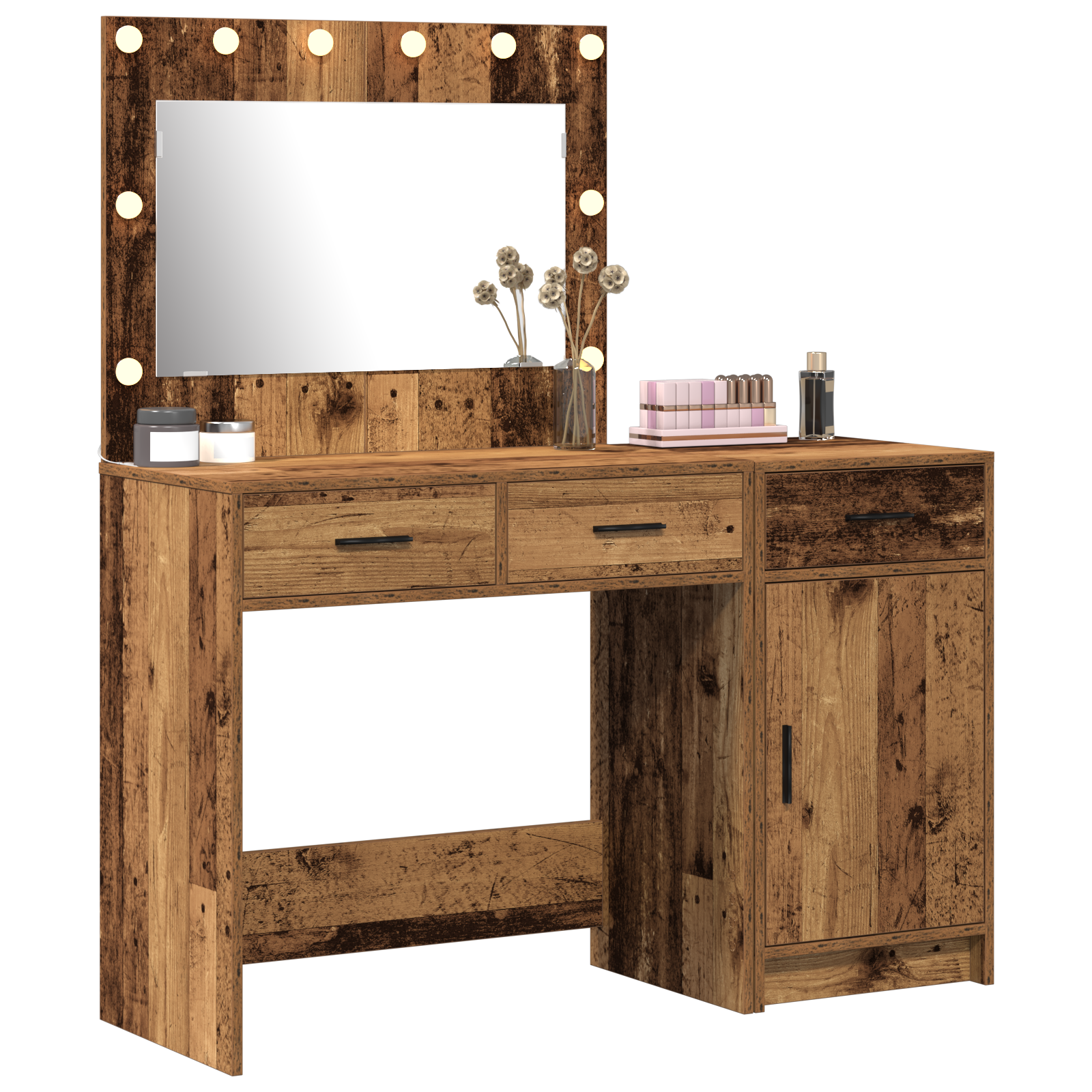 2-Piece Dressing Table Set with LED in Old Wood Finish - Image 3