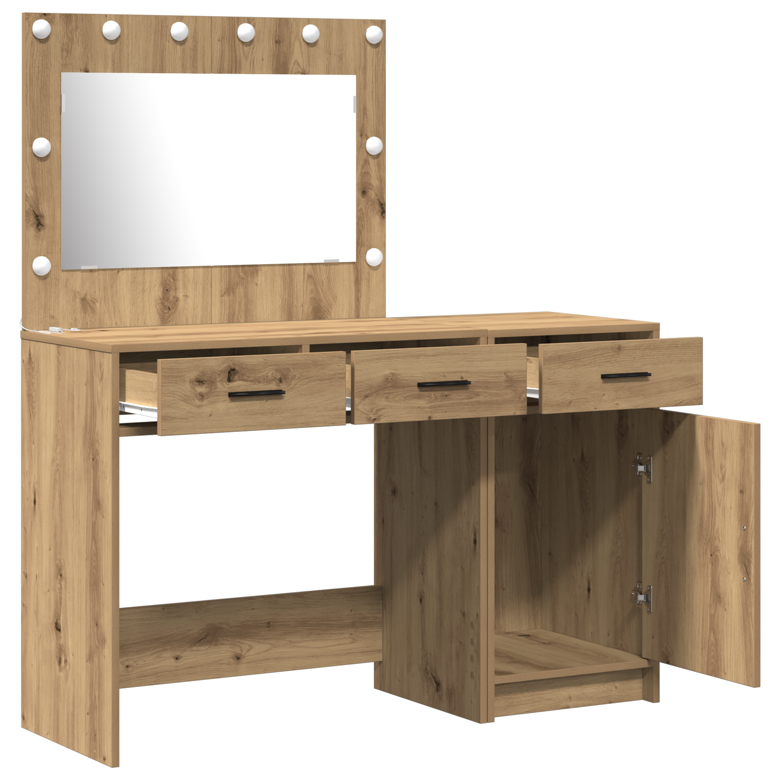2-Piece Dressing Table Set with LED - Artisan Oak Engineered Wood - Image 5