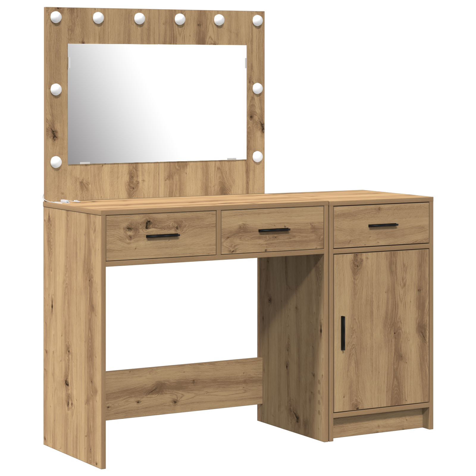 2-Piece Dressing Table Set with LED - Artisan Oak Engineered Wood - Image 2