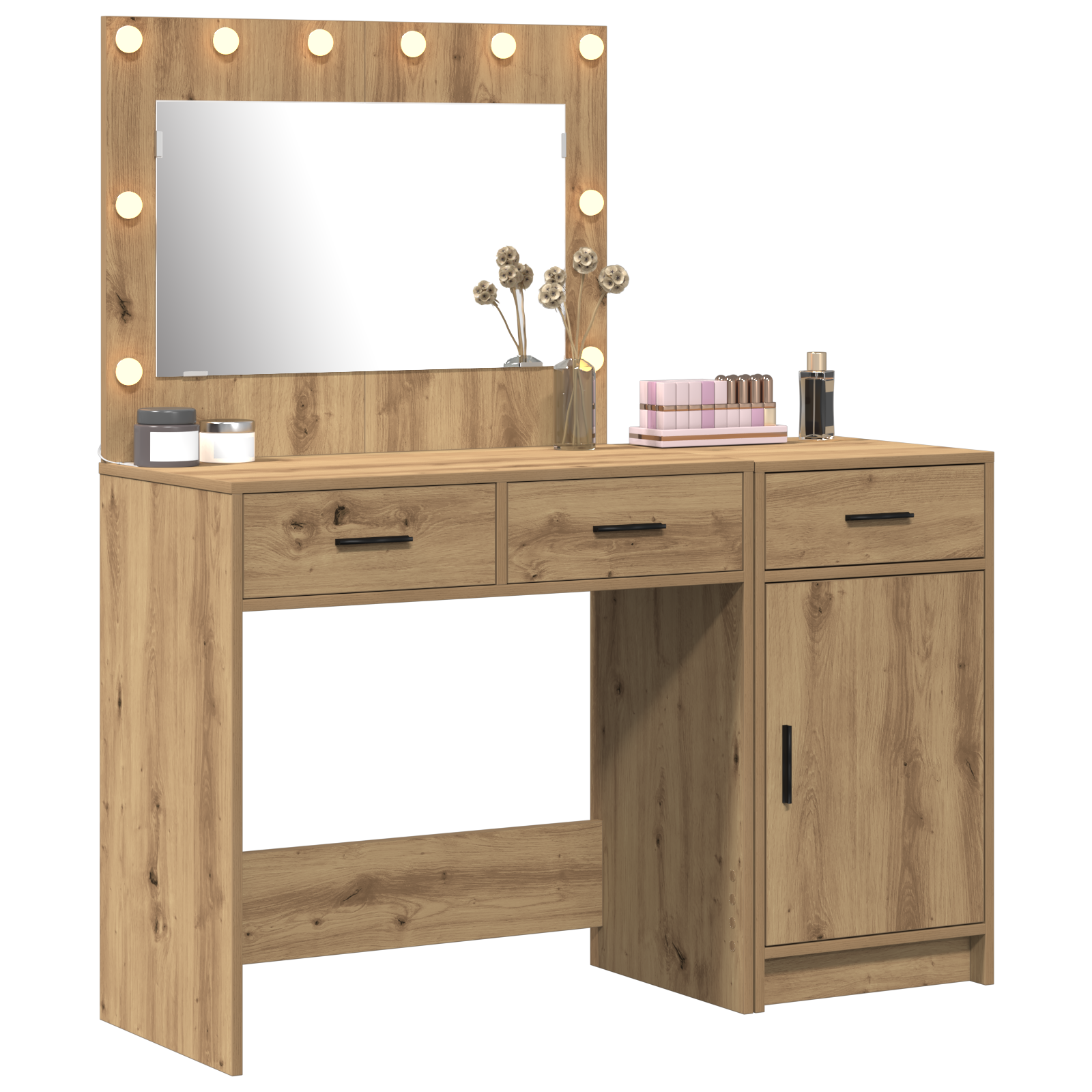 2-Piece Dressing Table Set with LED - Artisan Oak Engineered Wood - Image 3