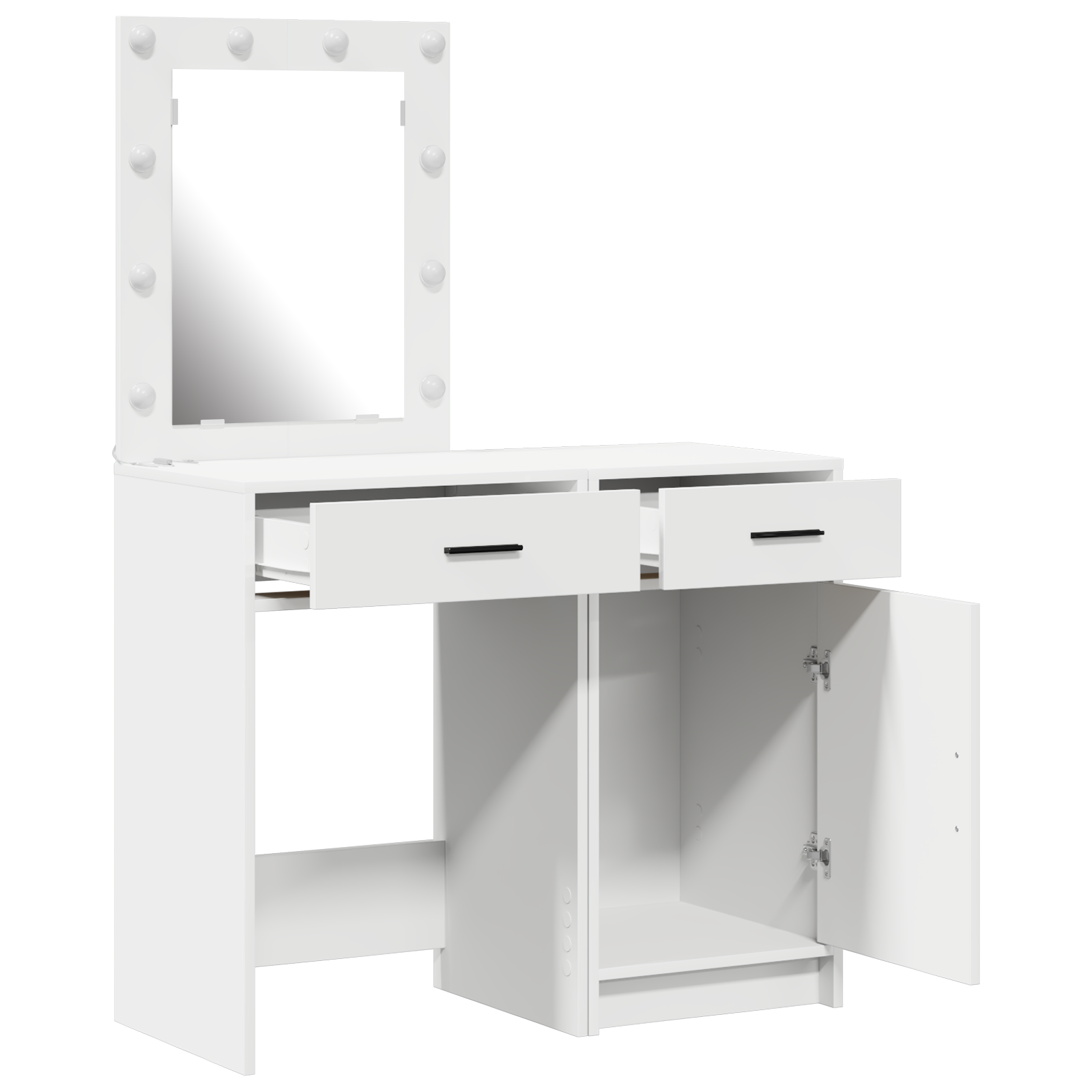 2-Piece Dressing Table Set with LED - White Engineered Wood - Image 5