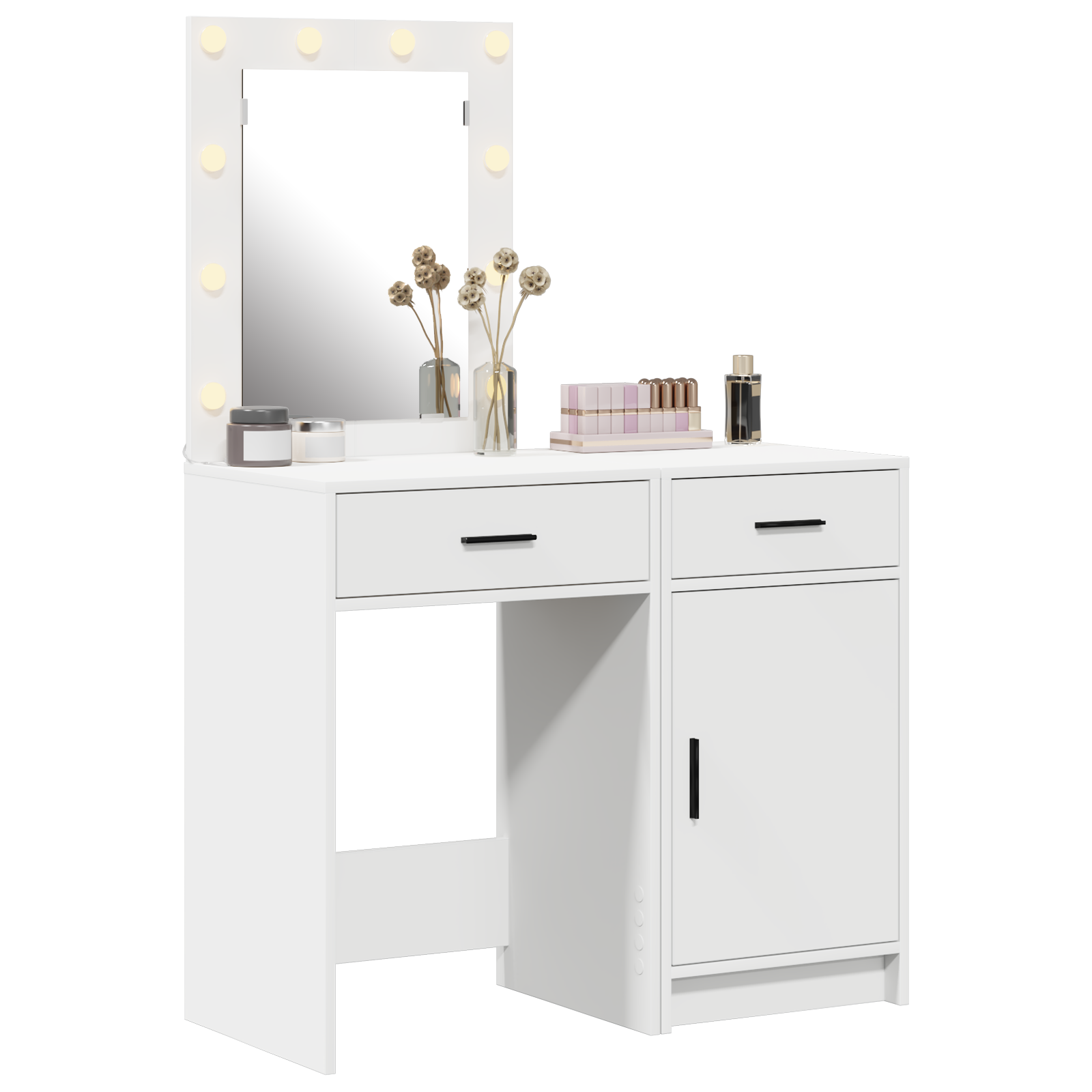 2-Piece Dressing Table Set with LED - White Engineered Wood - Image 3