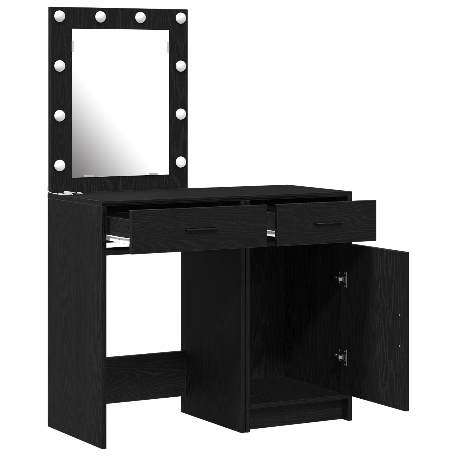 2 Piece Dressing Table Set with LED Black Engineered Wood - Image 5