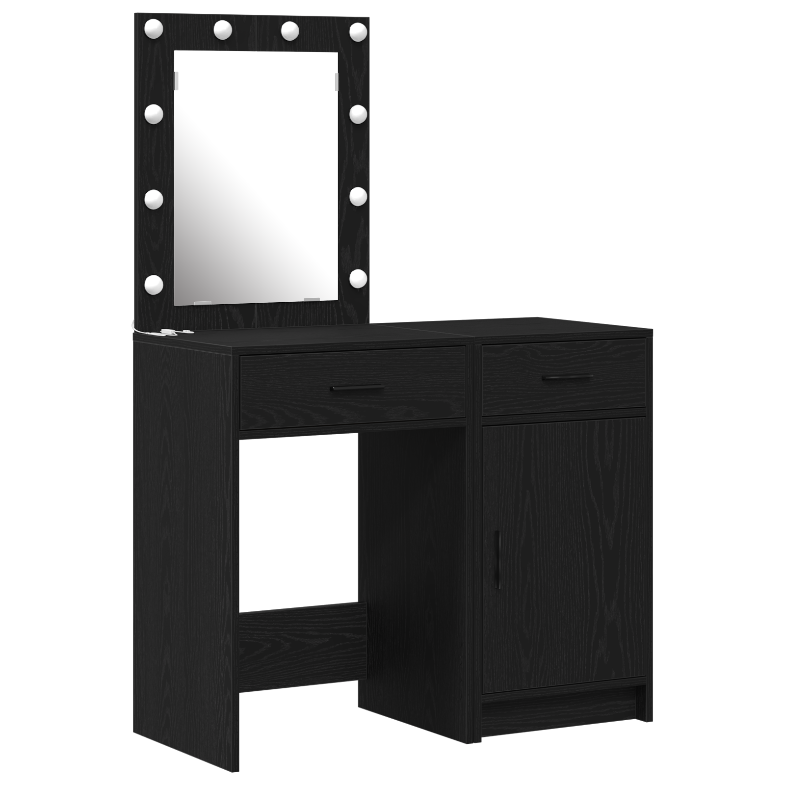 2 Piece Dressing Table Set with LED Black Engineered Wood - Image 2