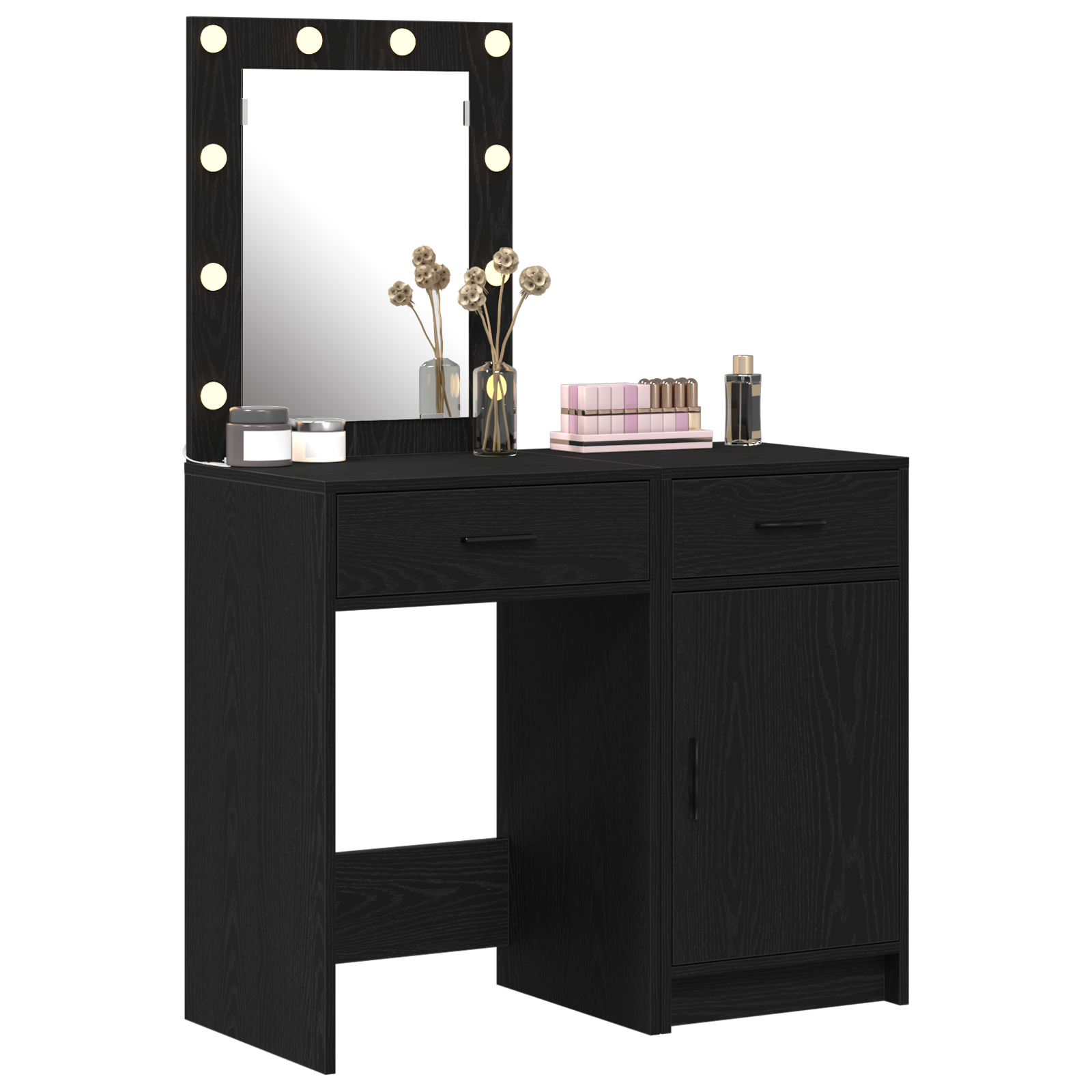2 Piece Dressing Table Set with LED Black Engineered Wood - Image 3