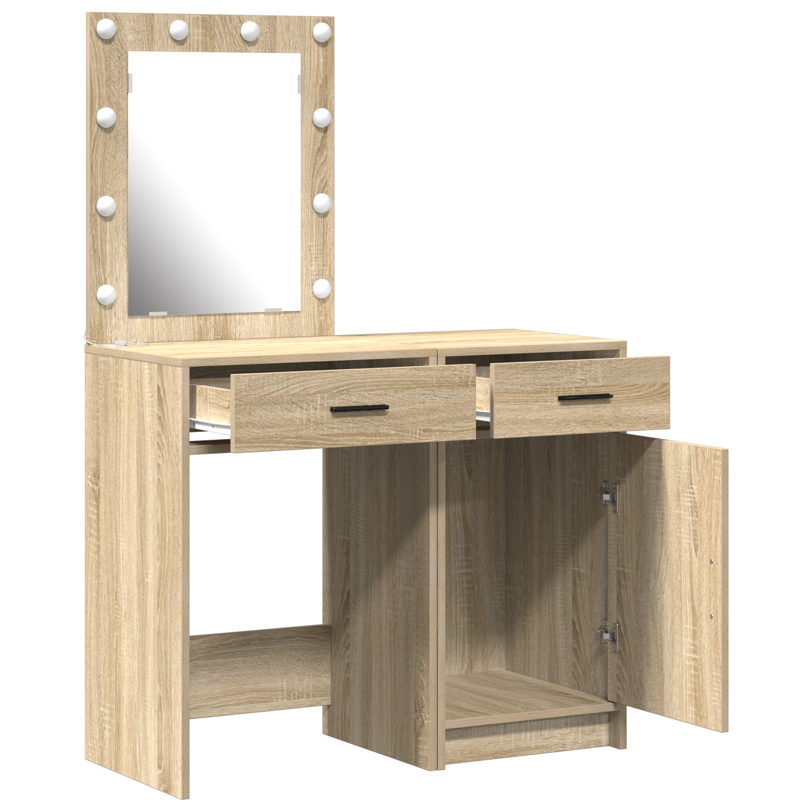 2-Piece Dressing Table Set with LED in Sonoma Oak Engineered Wood - Image 5